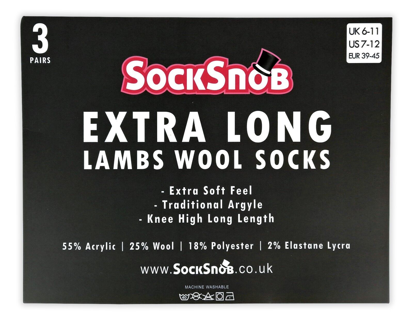 3 Pack Mens Argyle Brown Grey Long Over the Calf Knee High Lambs Wool Socks - Picture 11 of 14