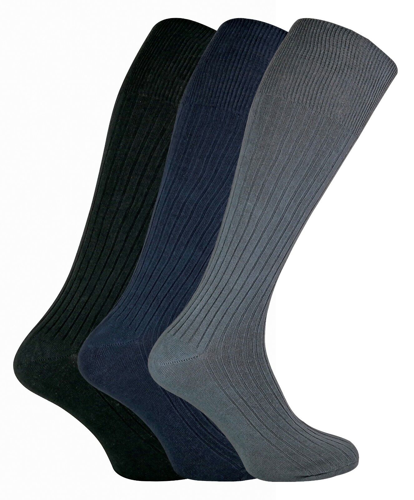 3 Pack Mens Extra Long Knee High 100% Cotton Thin Black Lightweight Dress Socks - Bild 10 von 23