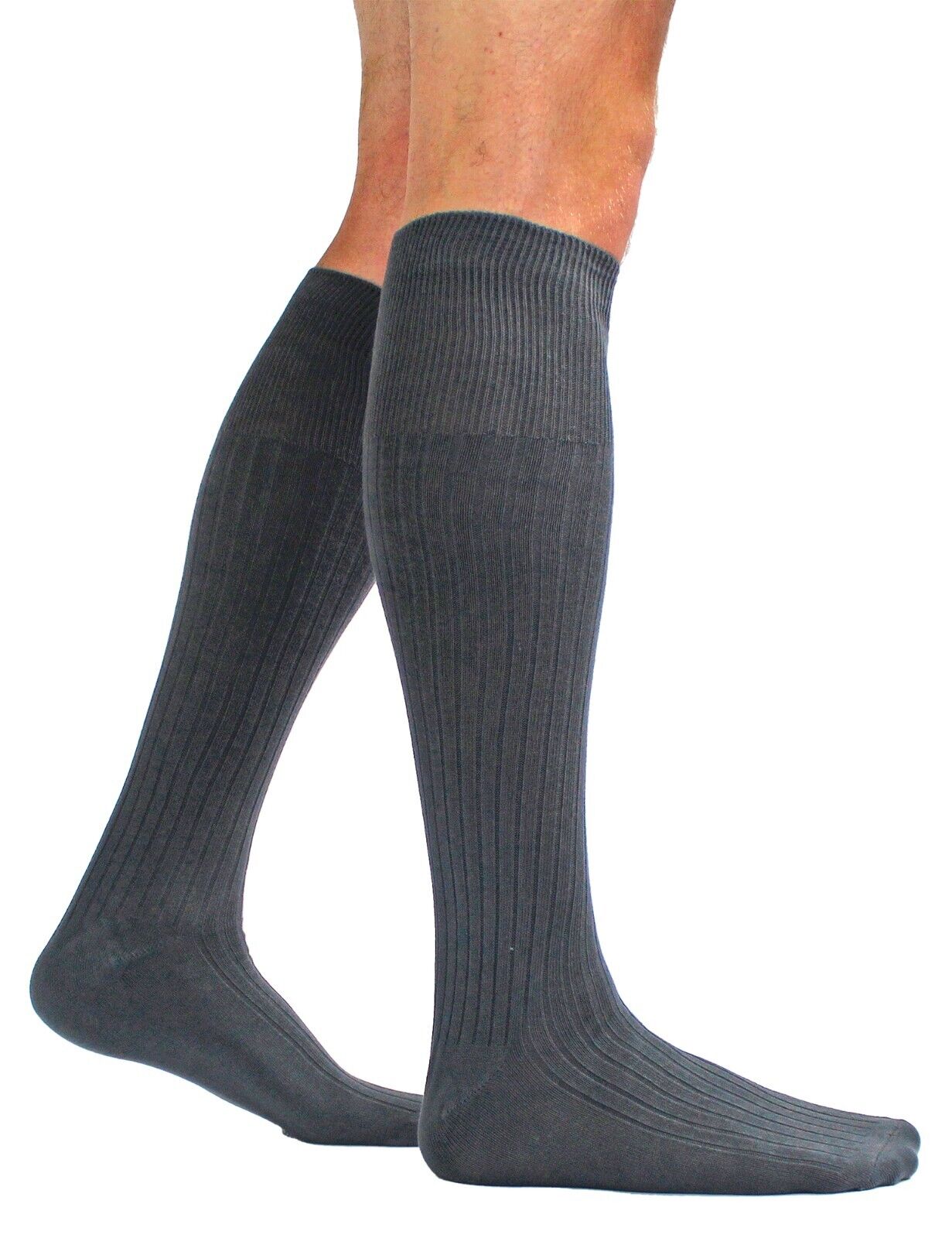 3 Pack Mens Extra Long Knee High 100% Cotton Thin Black Lightweight Dress Socks - Bild 13 von 23