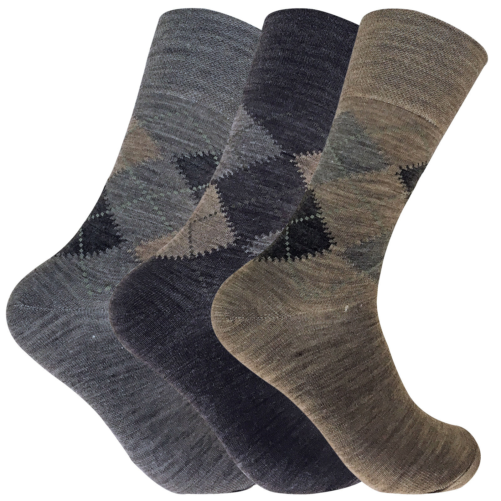 3 Paar dünne warme nicht elastische Top Argyle Lämmer Wolle Wandersocken für Herren - Bild 4 von 15
