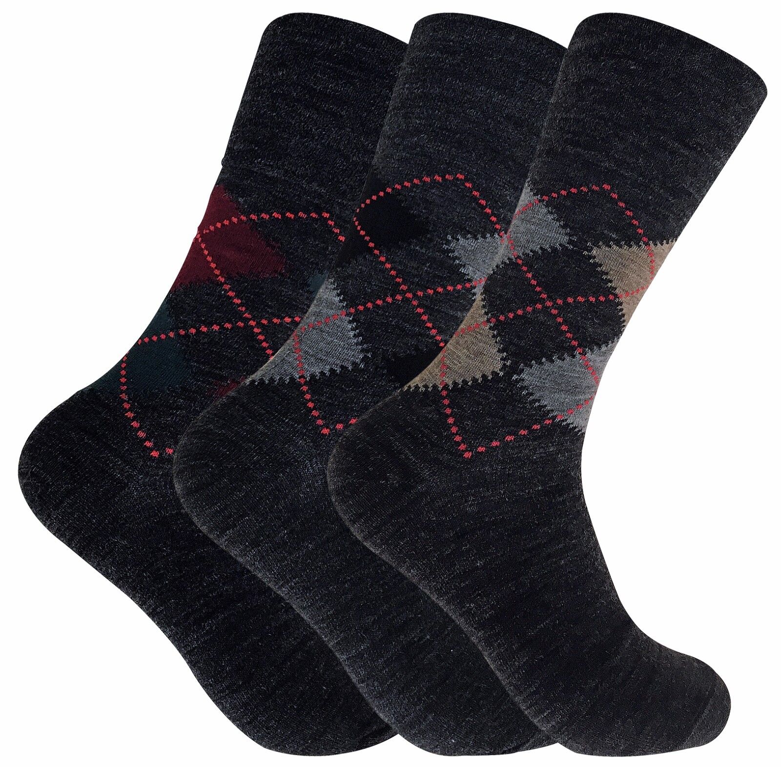 3 Paar dünne warme nicht elastische Top Argyle Lämmer Wolle Wandersocken für Herren - Bild 10 von 15