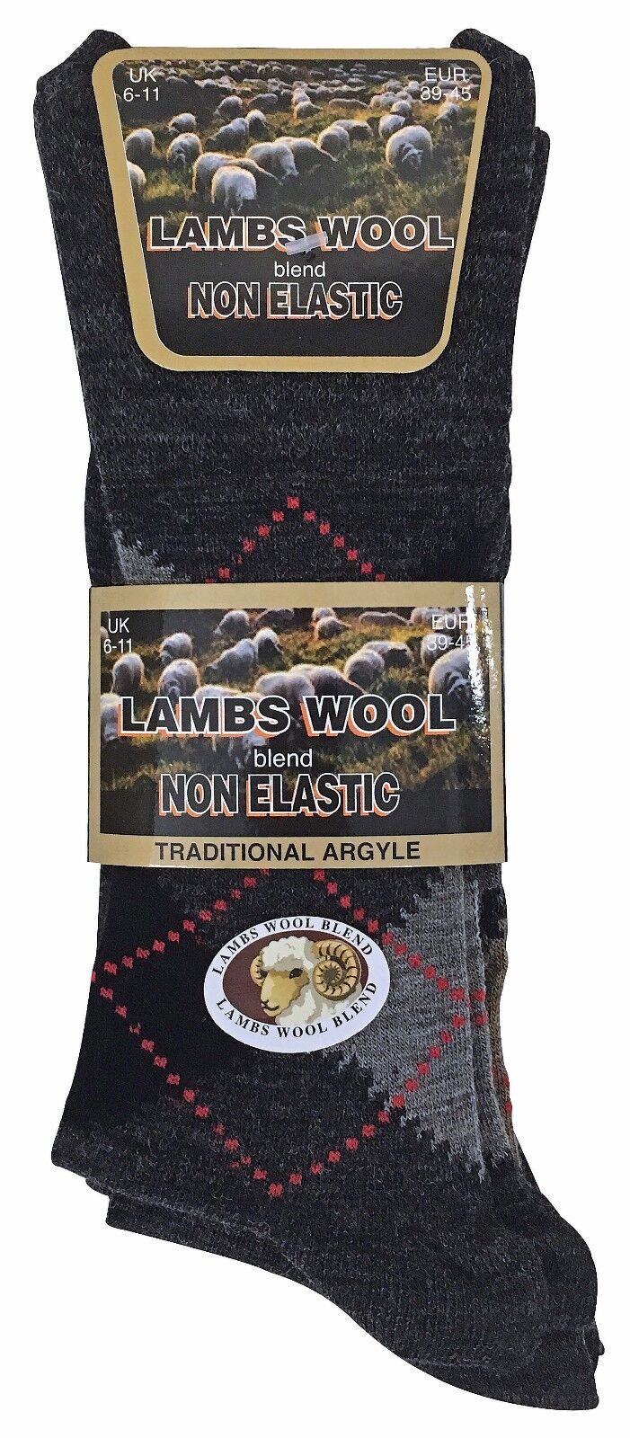 3 Paar dünne warme nicht elastische Top Argyle Lämmer Wolle Wandersocken für Herren - Bild 14 von 15