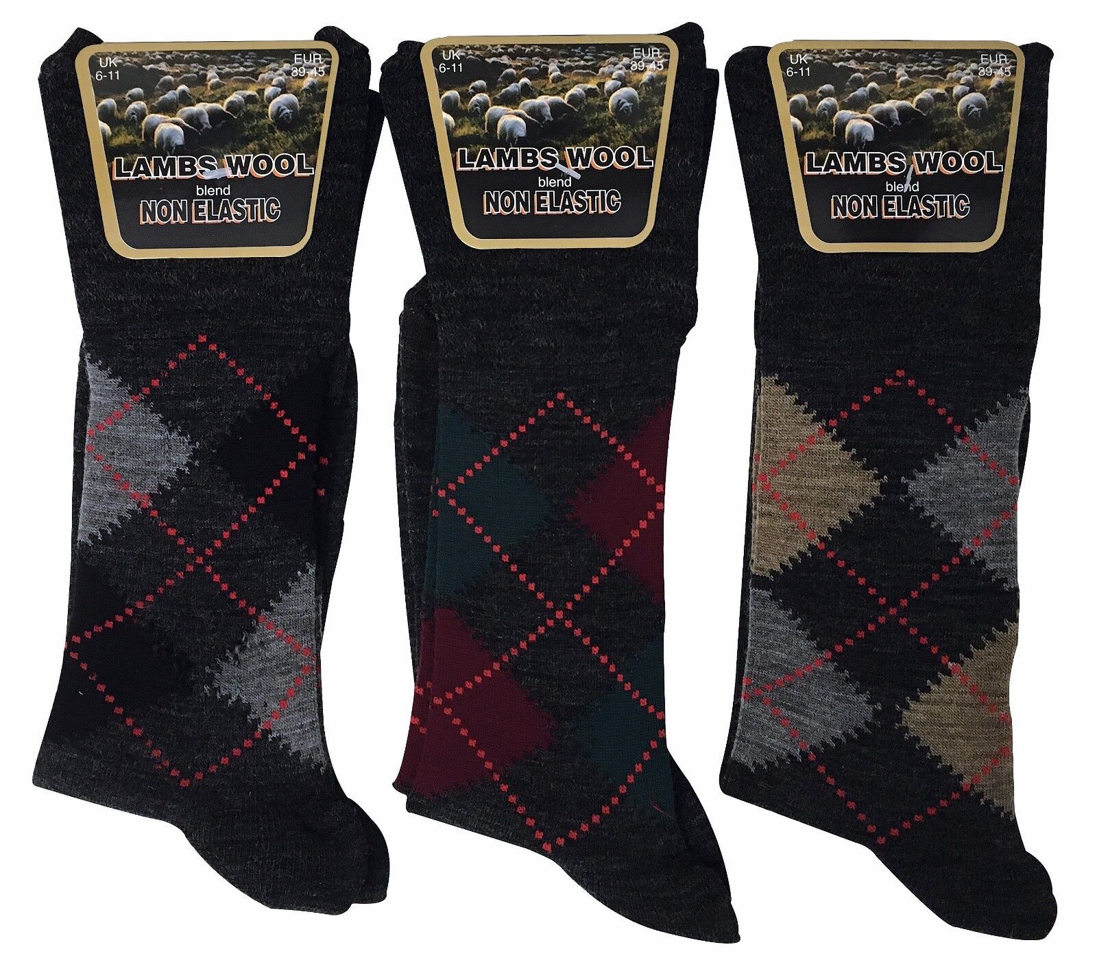 3 Paar dünne warme nicht elastische Top Argyle Lämmer Wolle Wandersocken für Herren - Bild 15 von 15
