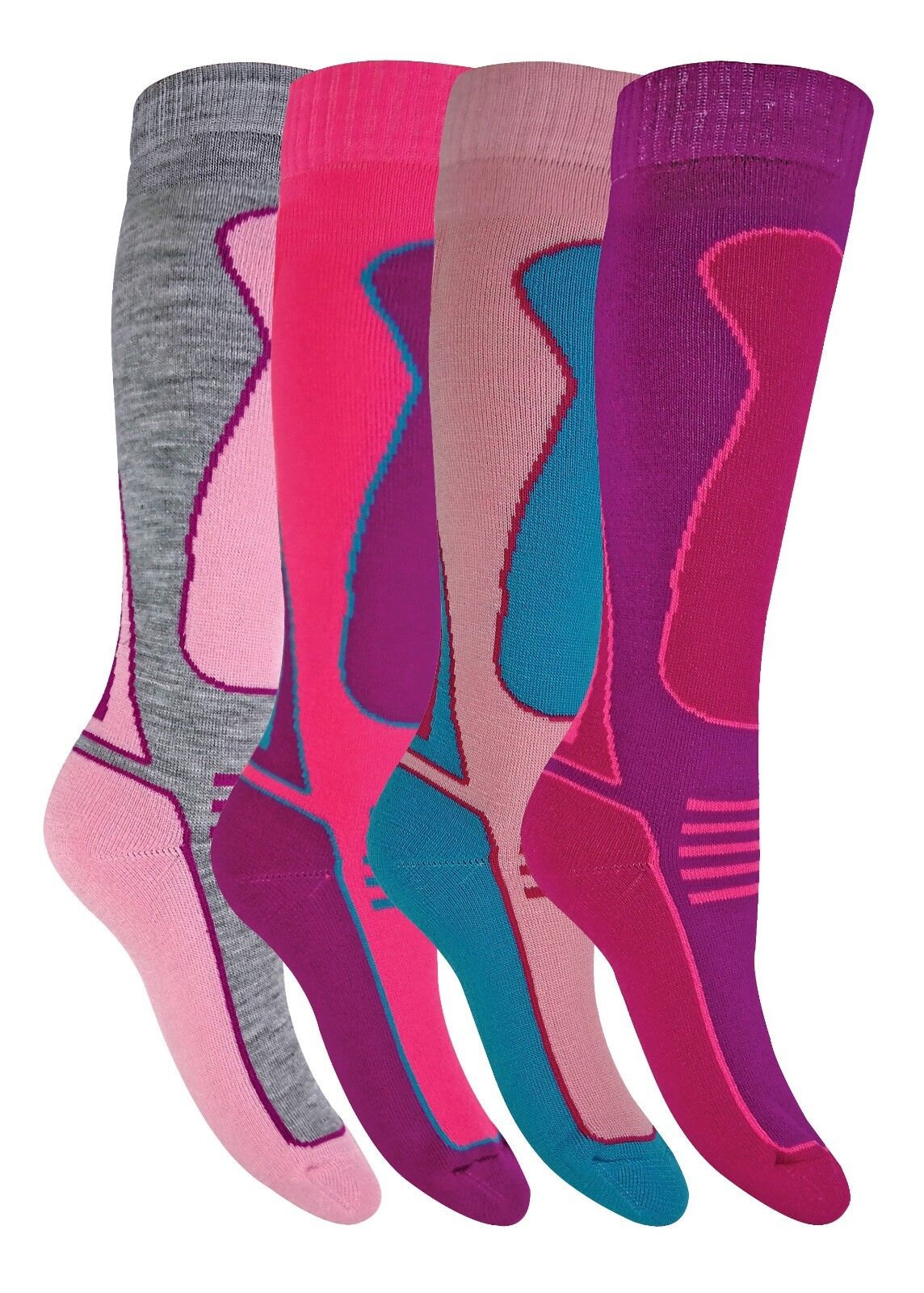 4 Pack Mens Womens Kids Warm Winter Knee High Padded Wool Blend Ski Socks - Picture 2 of 31