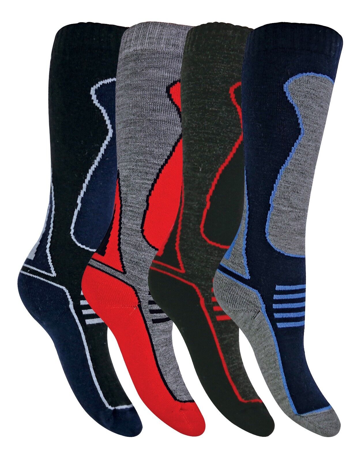 4 Pairs Mens Ladies Childrens Extra Long Warm Knee High Wool Blend Ski Socks - Picture 11 of 37