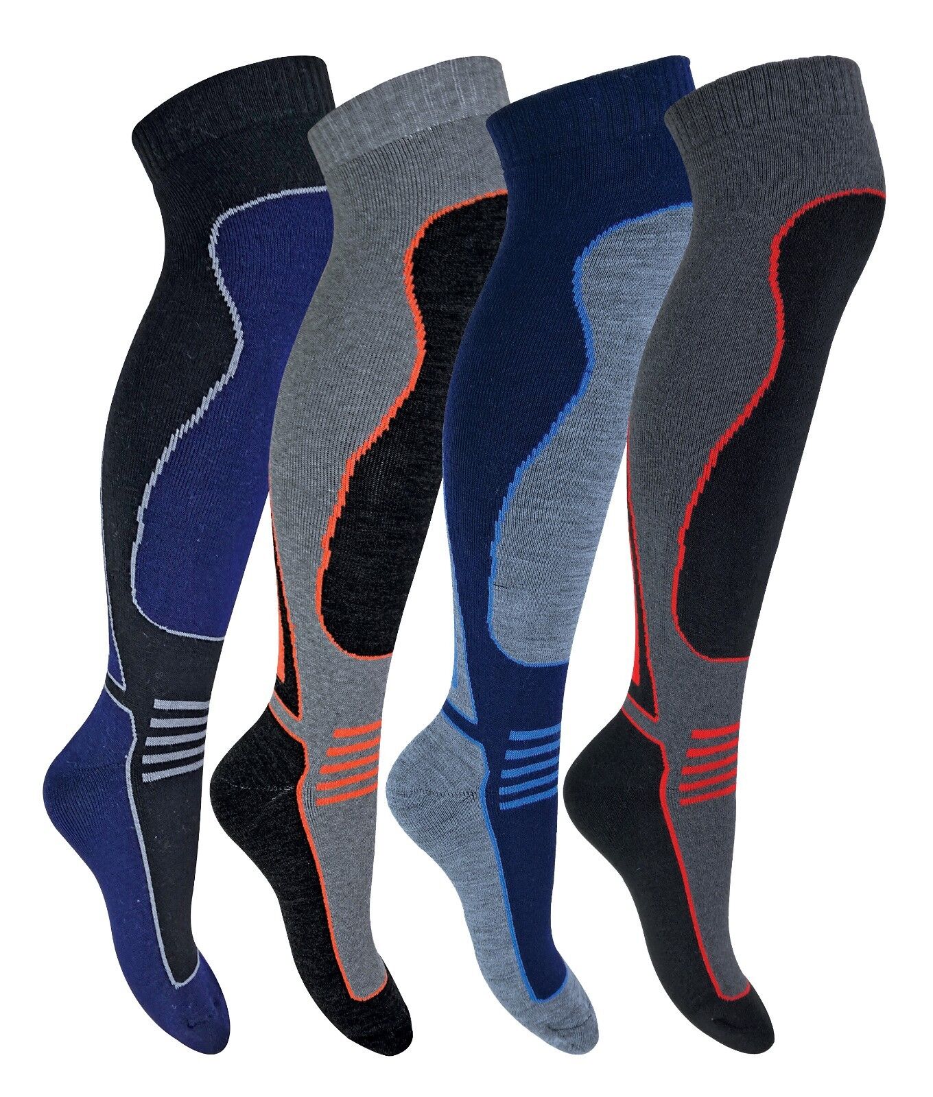 4 Pairs Mens Ladies Childrens Extra Long Warm Knee High Wool Blend Ski Socks - Picture 20 of 37