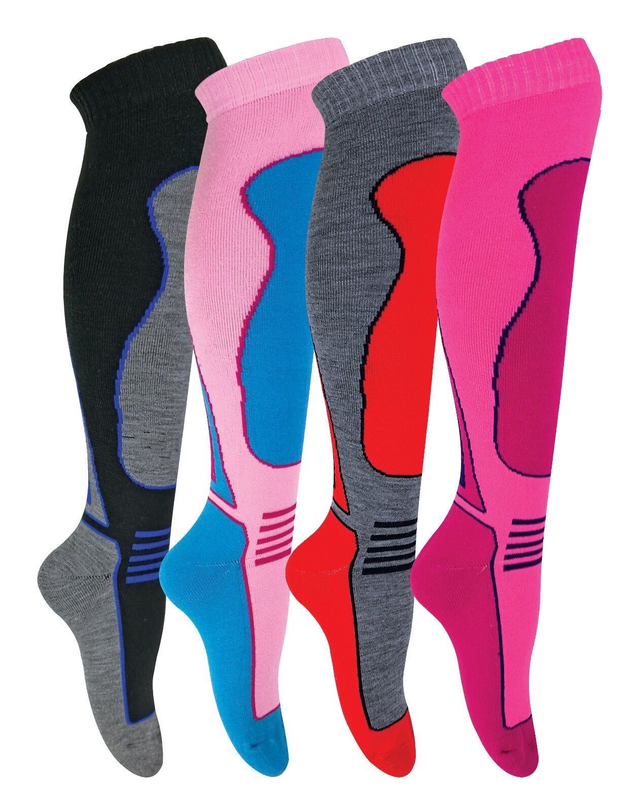 4 Pairs Mens Ladies Childrens Extra Long Warm Knee High Wool Blend Ski Socks - Picture 29 of 37