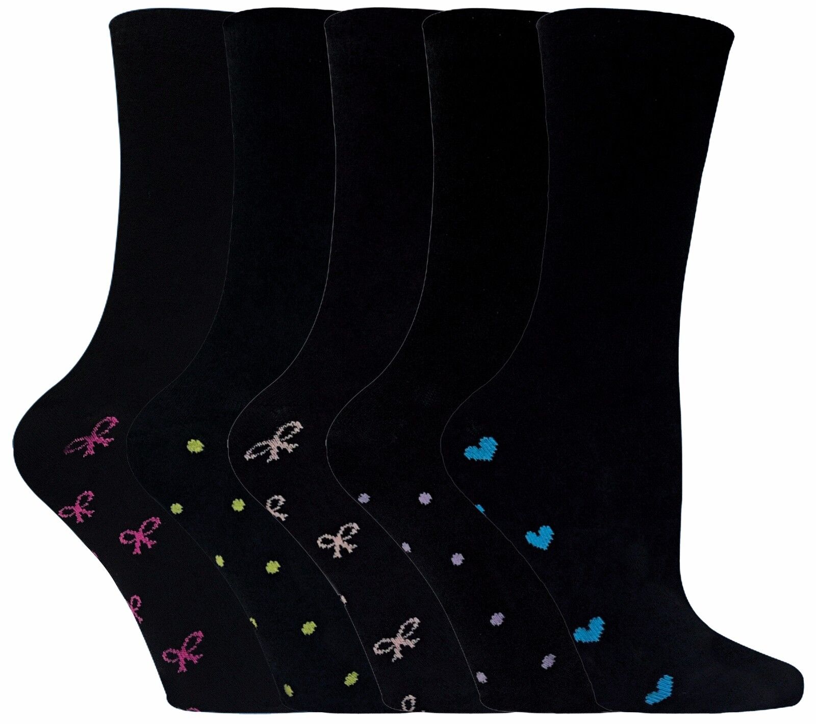 Womens / Womens Black Cotton Rich Cute Dress Socks with Bows & Hearts - Picture 6 of 9