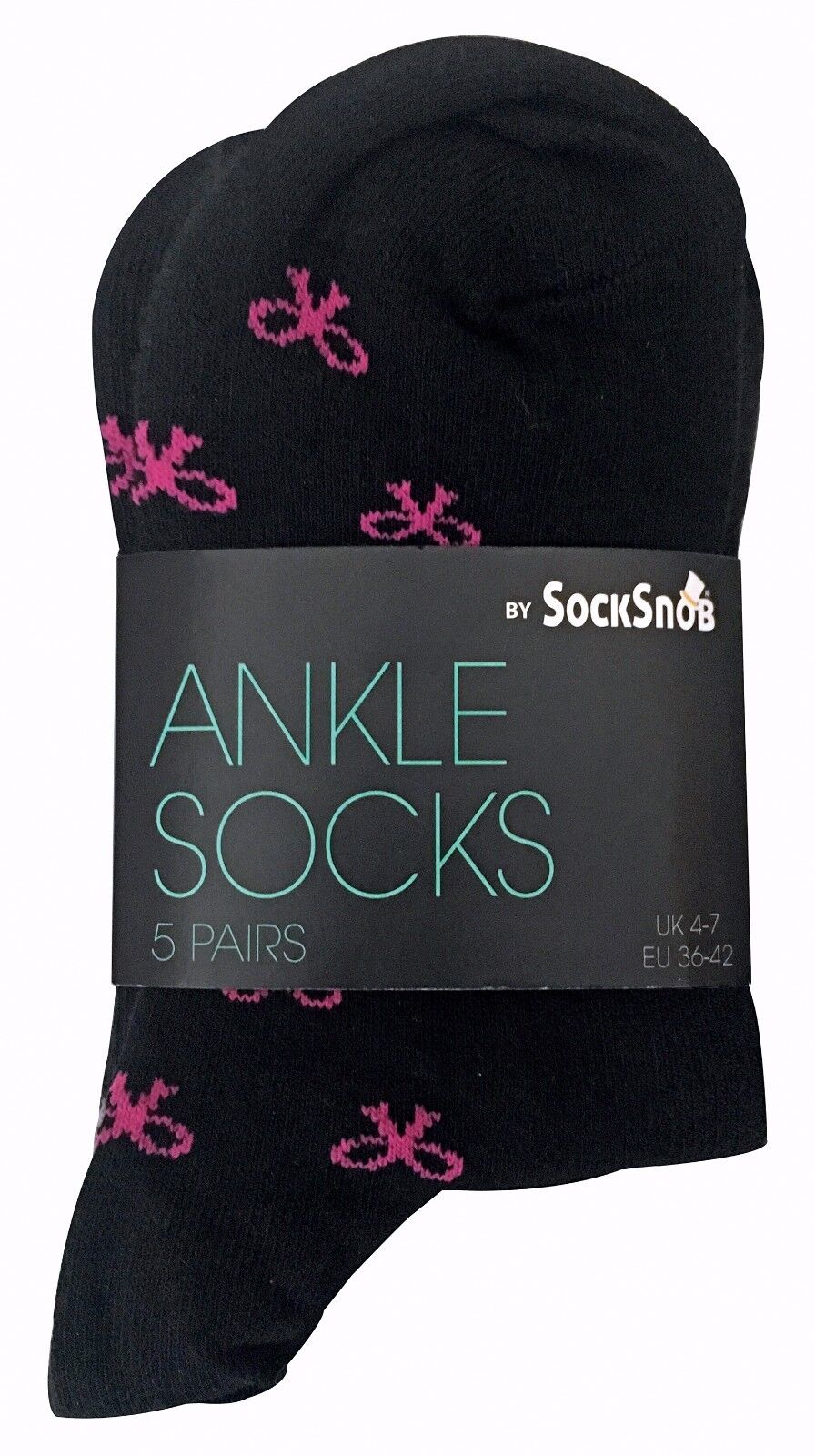 Womens / Womens Black Cotton Rich Cute Dress Socks with Bows & Hearts - Picture 7 of 9