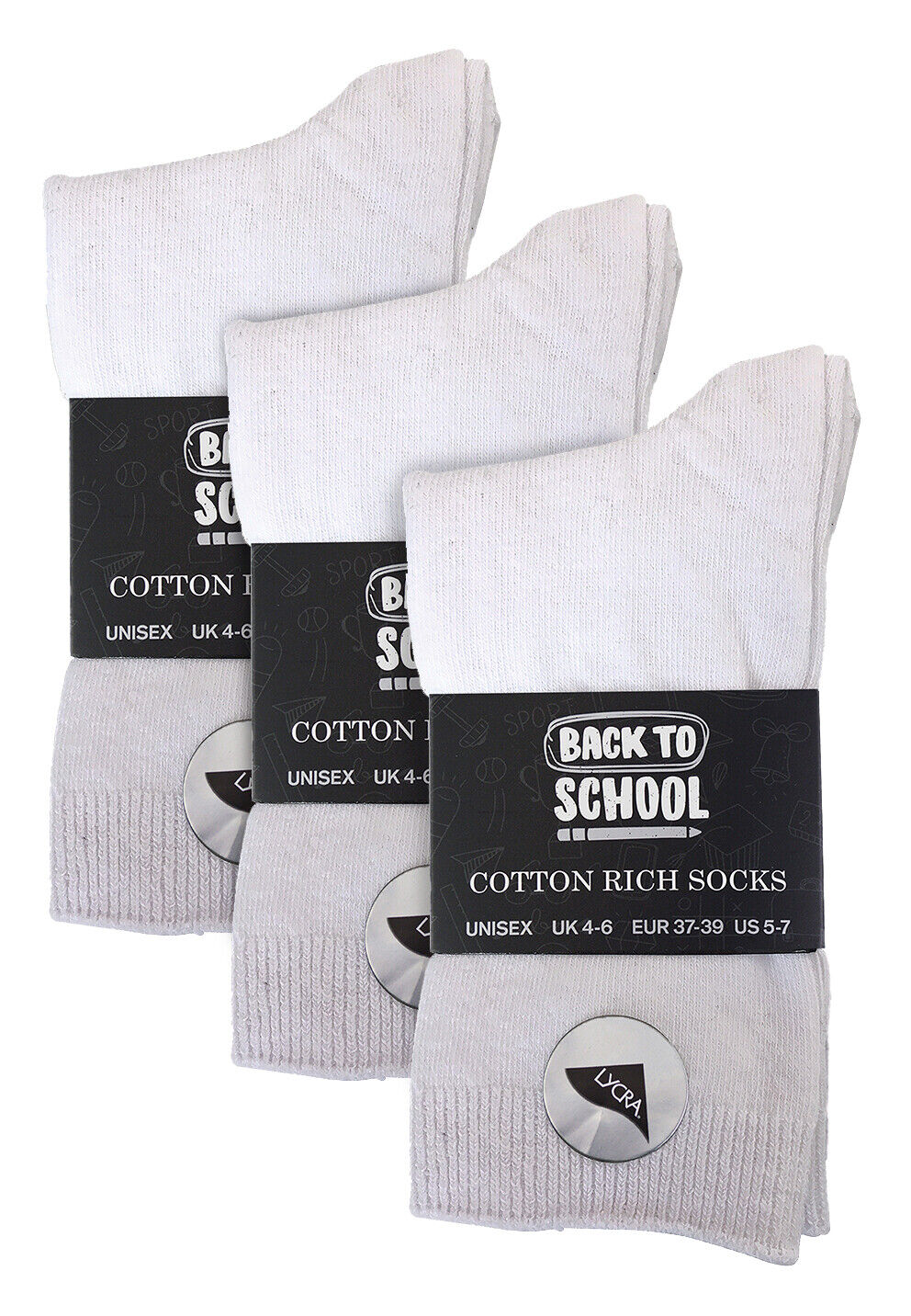 6 Pack Girls Boys Soft Thin Cotton Rich Plain Black Gray or White School Socks - Picture 13 of 16
