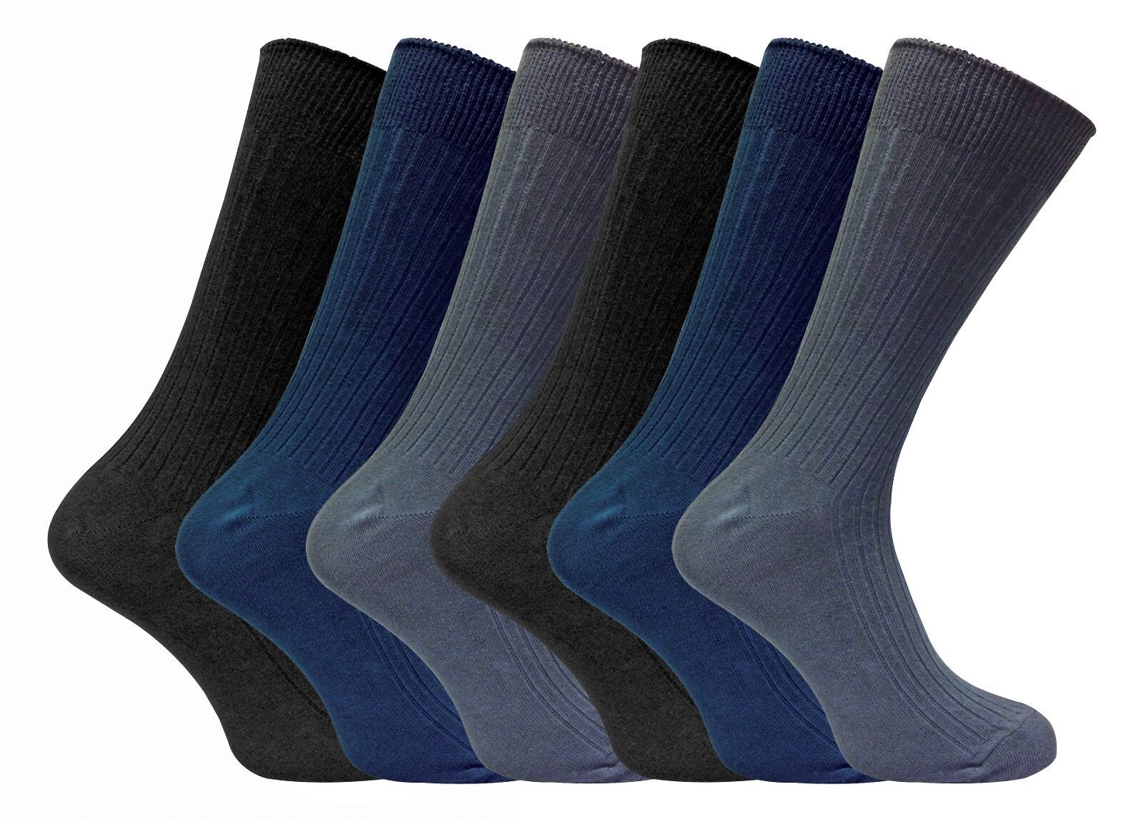6 Pack Mens Soft 100% Cotton Breathable Coloured Ribbed Dress Socks - Picture 18 of 25