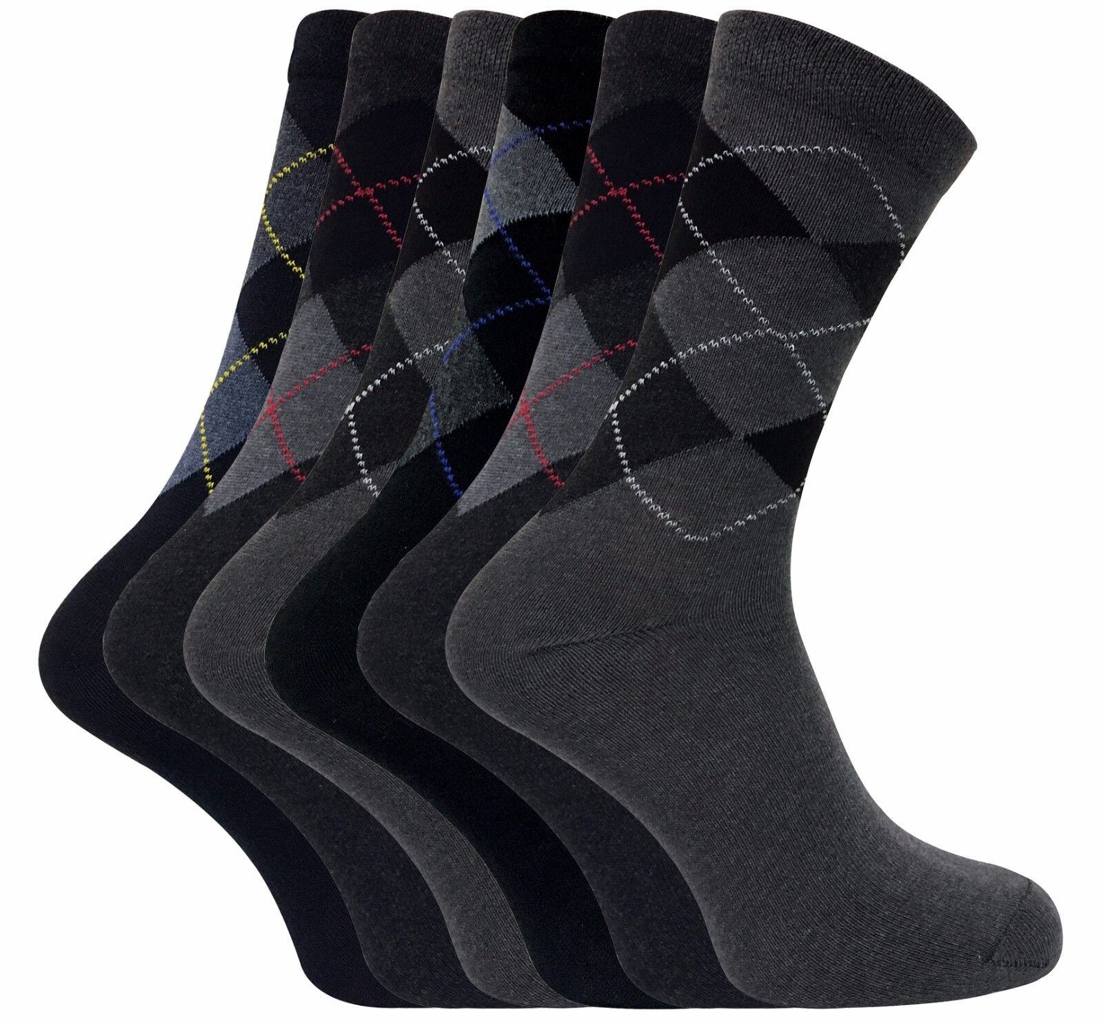 6 Paia Uomo Traspiranti Cotone Colorati Fantasia Calzini a Righe, Strisce, Rombi - Imagen 12 de 26