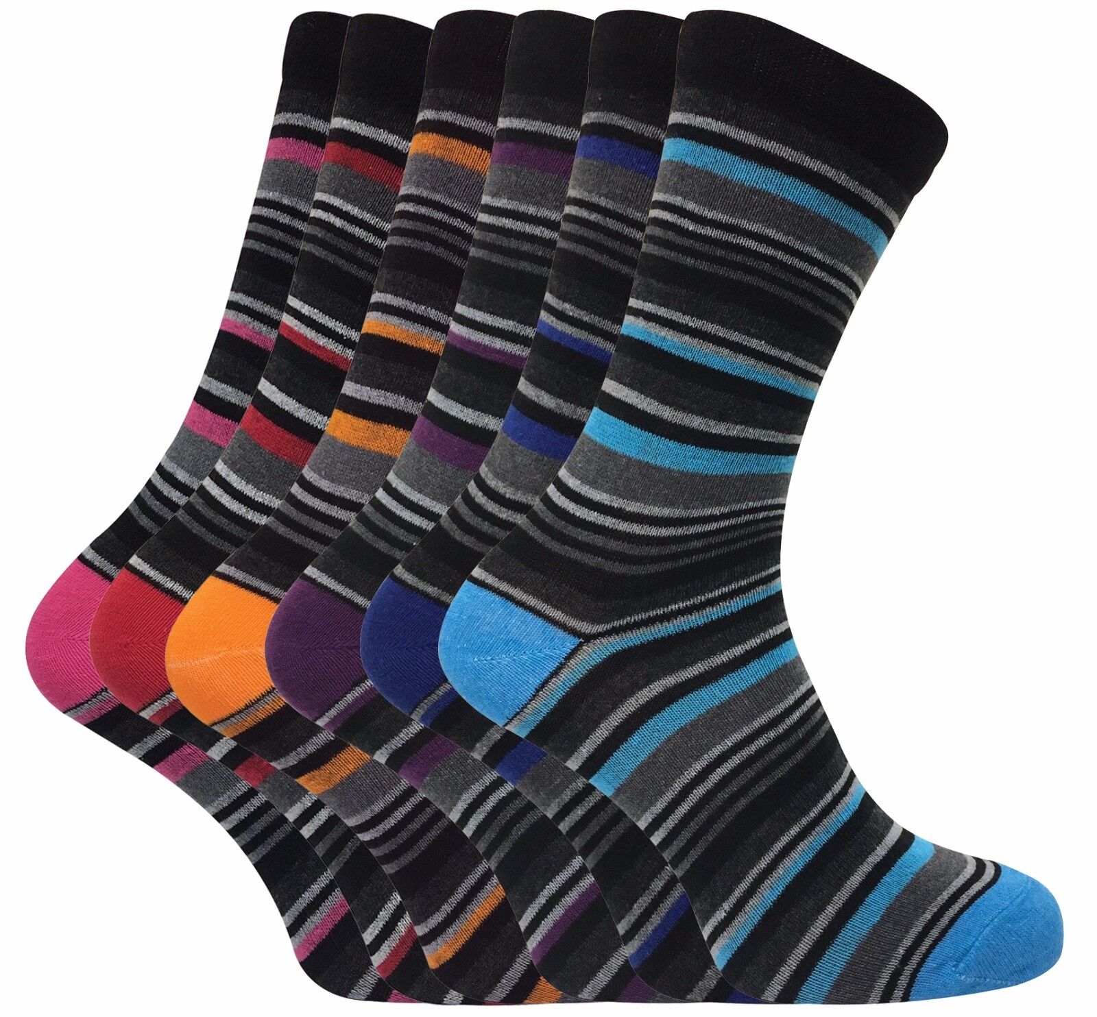 6 Paia Uomo Traspiranti Cotone Colorati Fantasia Calzini a Righe, Strisce, Rombi - Imagen 19 de 26