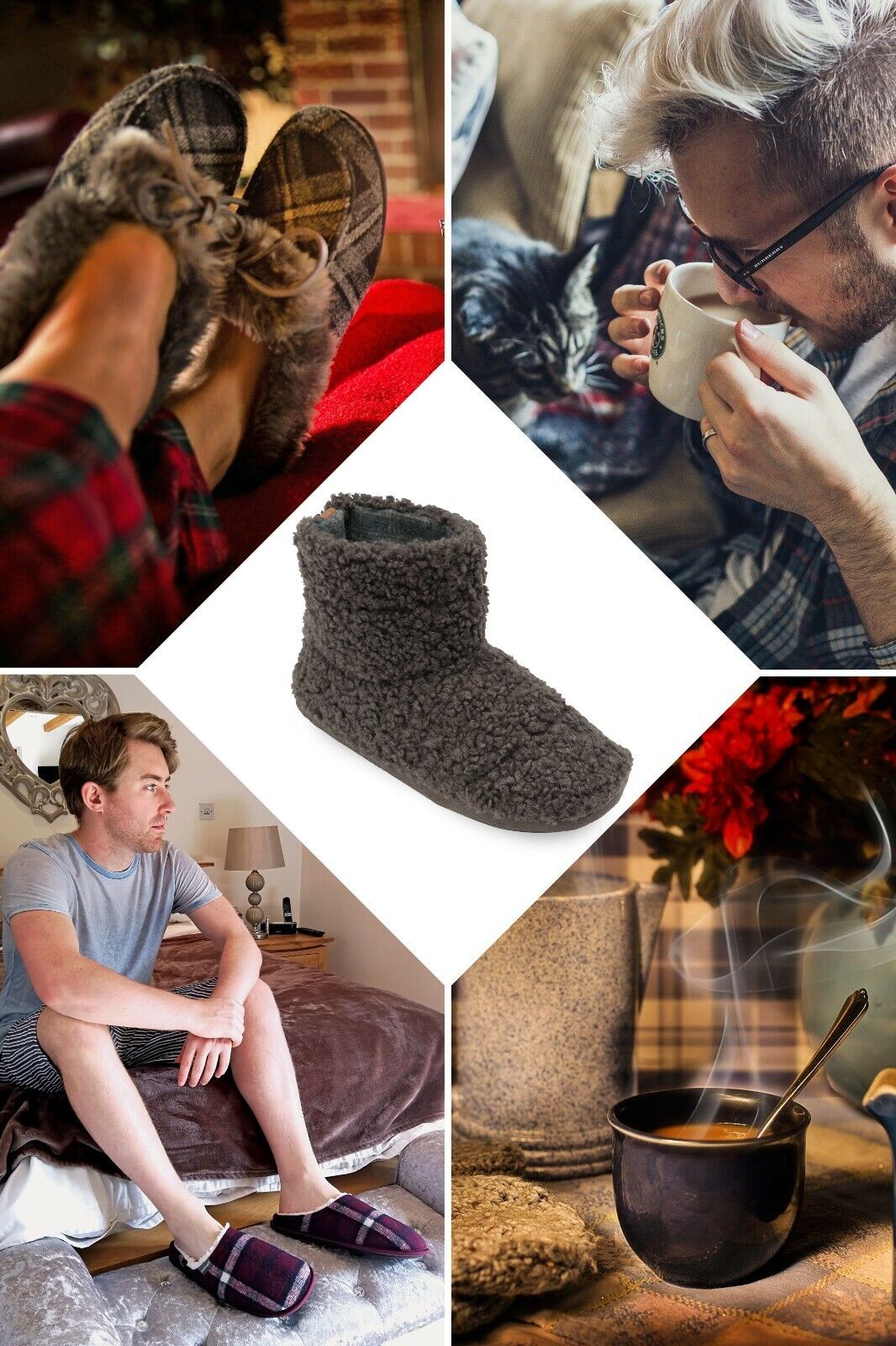 DUNLOP - Mens Warm Indoor Memory Foam Furry Sherpa Ankle Boot Slippers - Picture 26 of 26