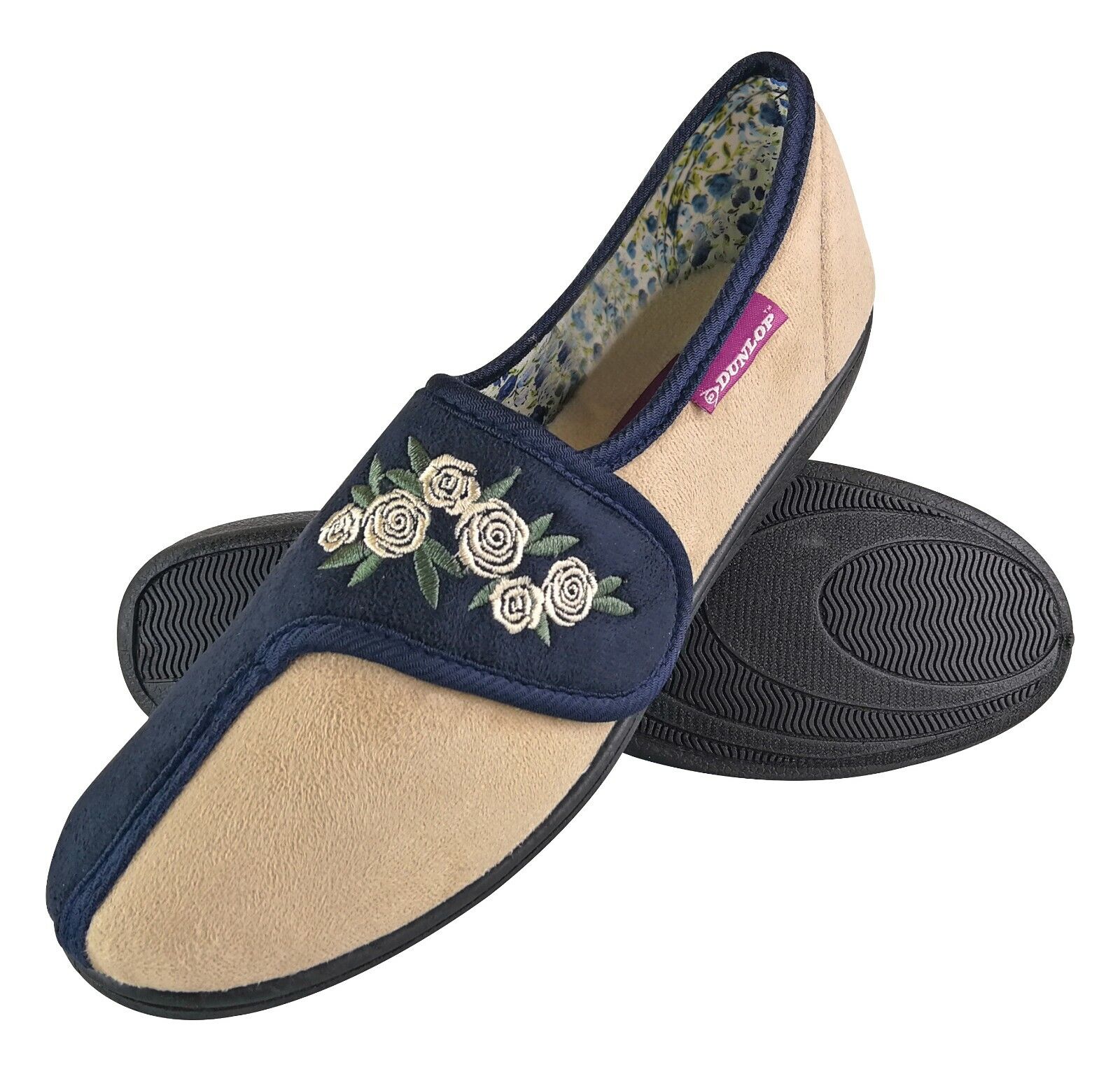 DUNLOP Femme Floral Pantoufles Mousse À Mémoire avec Velcro pour Personne agee - Foto 10 di 14