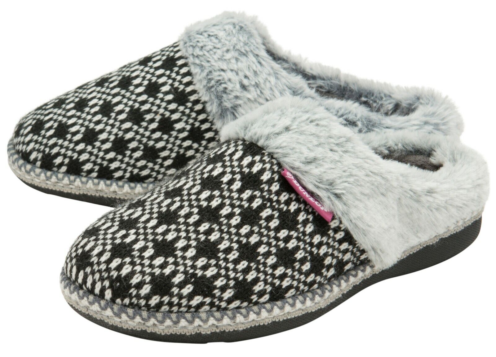 Dunlop Damen niedliche gemütliche Plüsch Memory Foam Strickhausschuhe mit offenen Rückenpantoletten - Bild 7 von 20