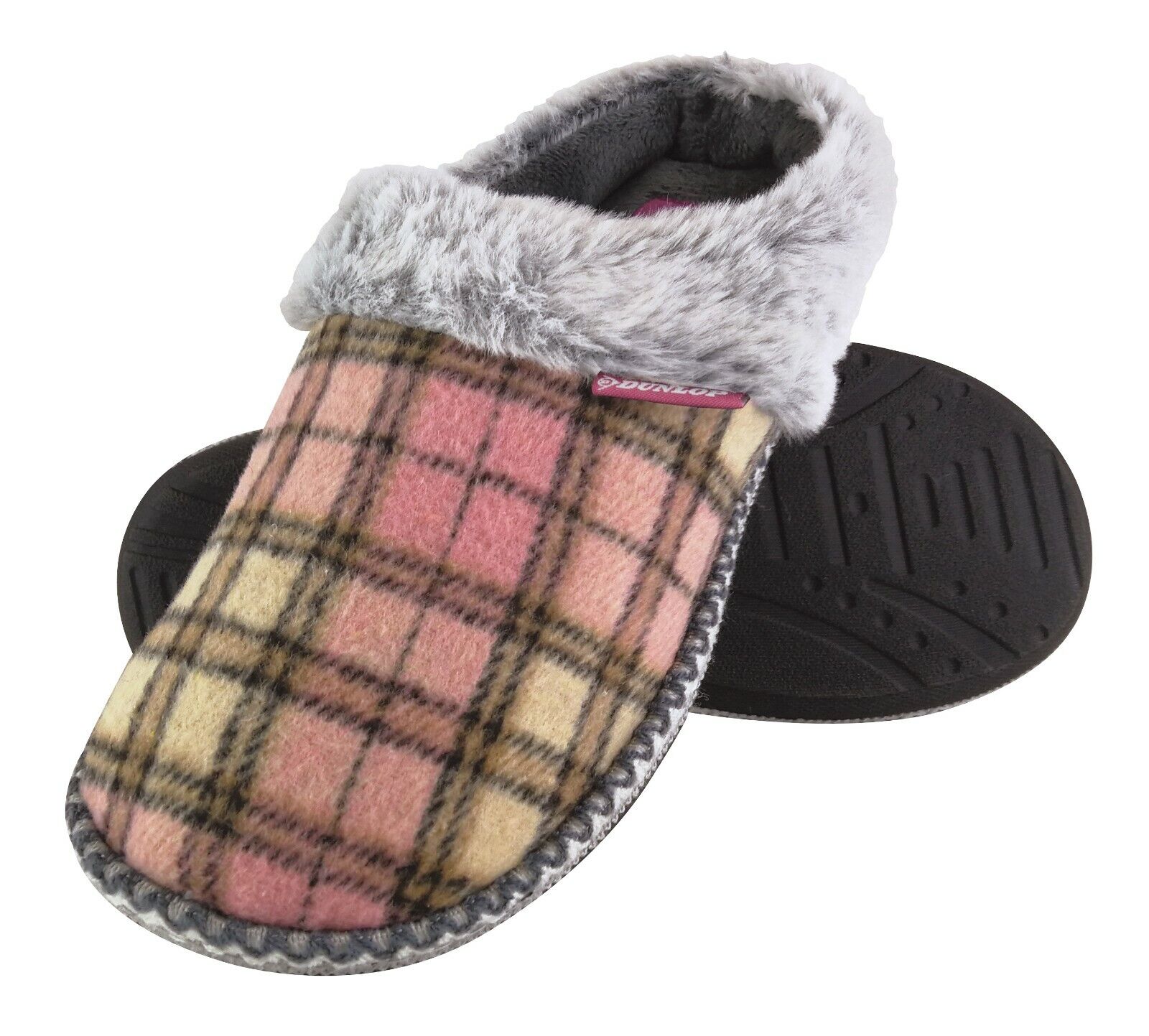 Dunlop Damen niedliche gemütliche Plüsch Memory Foam Strickhausschuhe mit offenen Rückenpantoletten - Bild 16 von 20