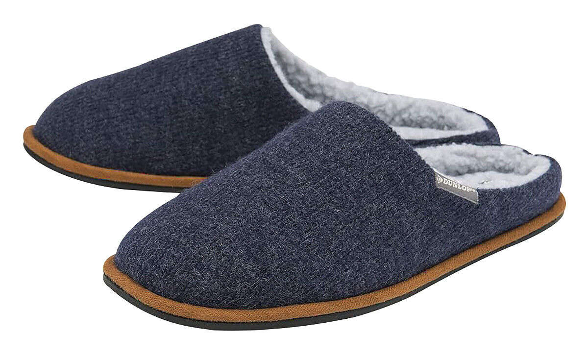 Dunlop Mens Slip On Mule Slippers with Comfy Fur Lined Felt Memory Foam