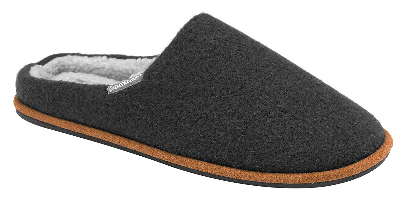 Dunlop Mens Slip On Mule Slippers with Comfy Fur Lined Felt Memory Foam - Picture 7 of 13