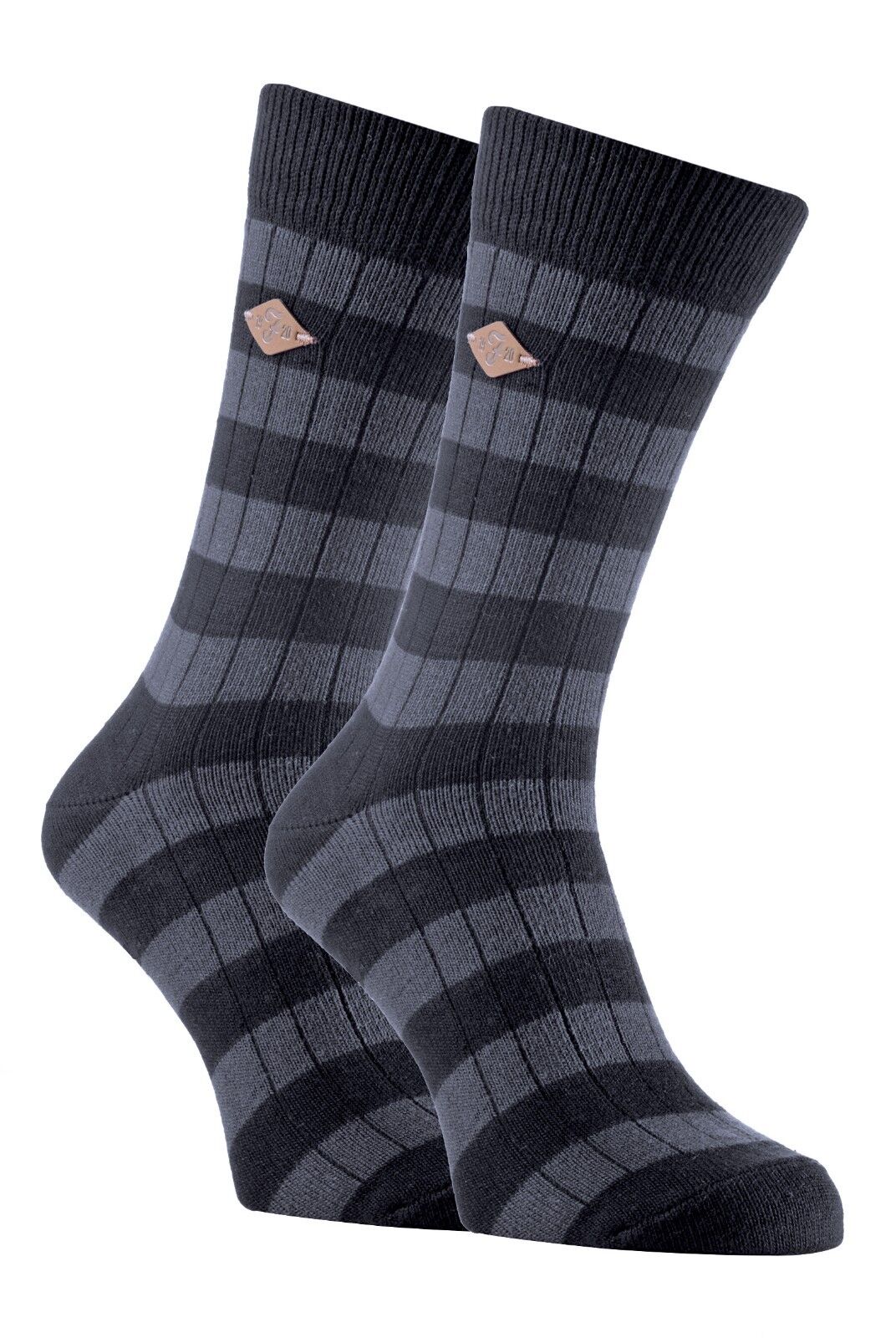 Farah - 2 Pack Mens Thick Cotton Rich Coloured Striped Ribbed Boot Dress Socks - Picture 6 of 27