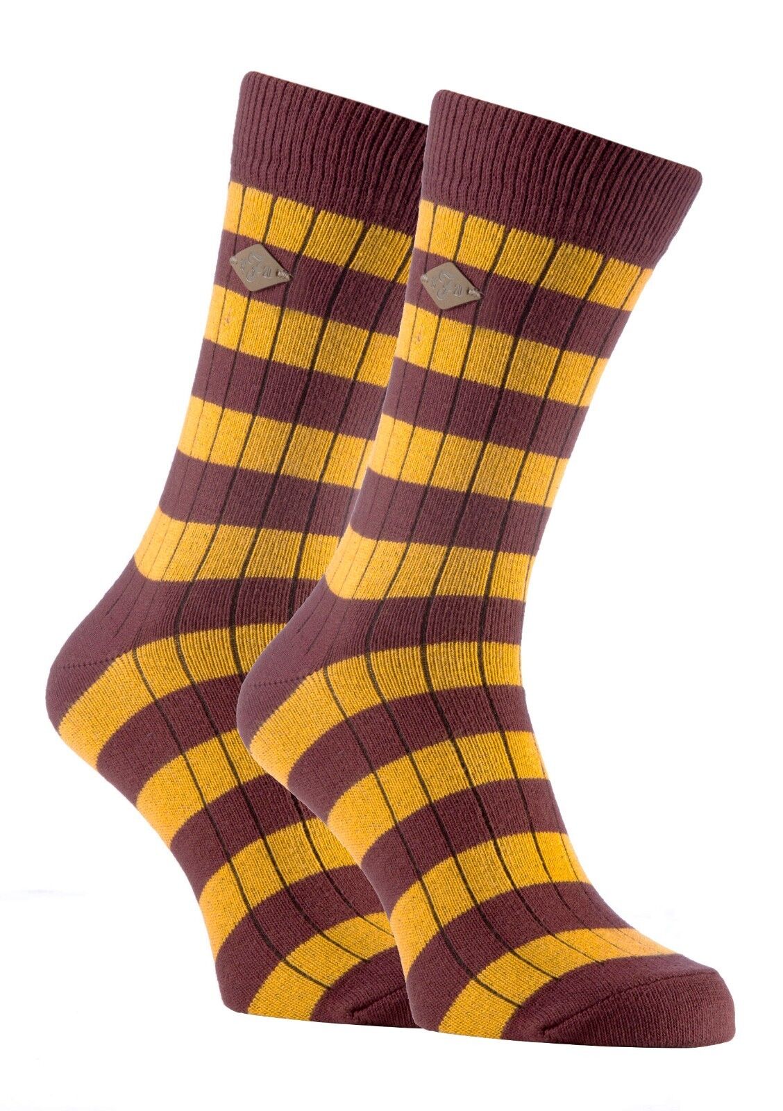 Farah - 2 Pack Mens Thick Cotton Rich Coloured Striped Ribbed Boot Dress Socks - Picture 10 of 27