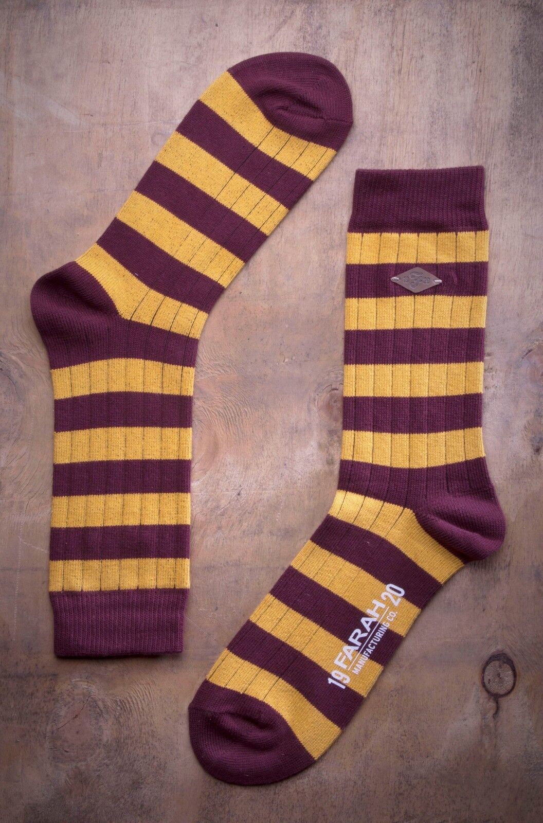 Farah - 2 Pack Mens Thick Cotton Rich Coloured Striped Ribbed Boot Dress Socks - Picture 11 of 27