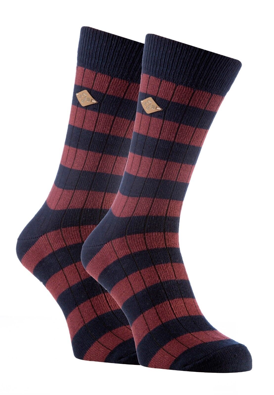 Farah - 2 Pack Mens Thick Cotton Rich Coloured Striped Ribbed Boot Dress Socks - Picture 14 of 27