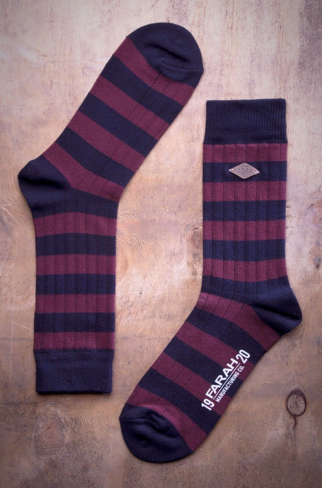 Farah - 2 Pack Mens Thick Cotton Rich Coloured Striped Ribbed Boot Dress Socks - Picture 15 of 27