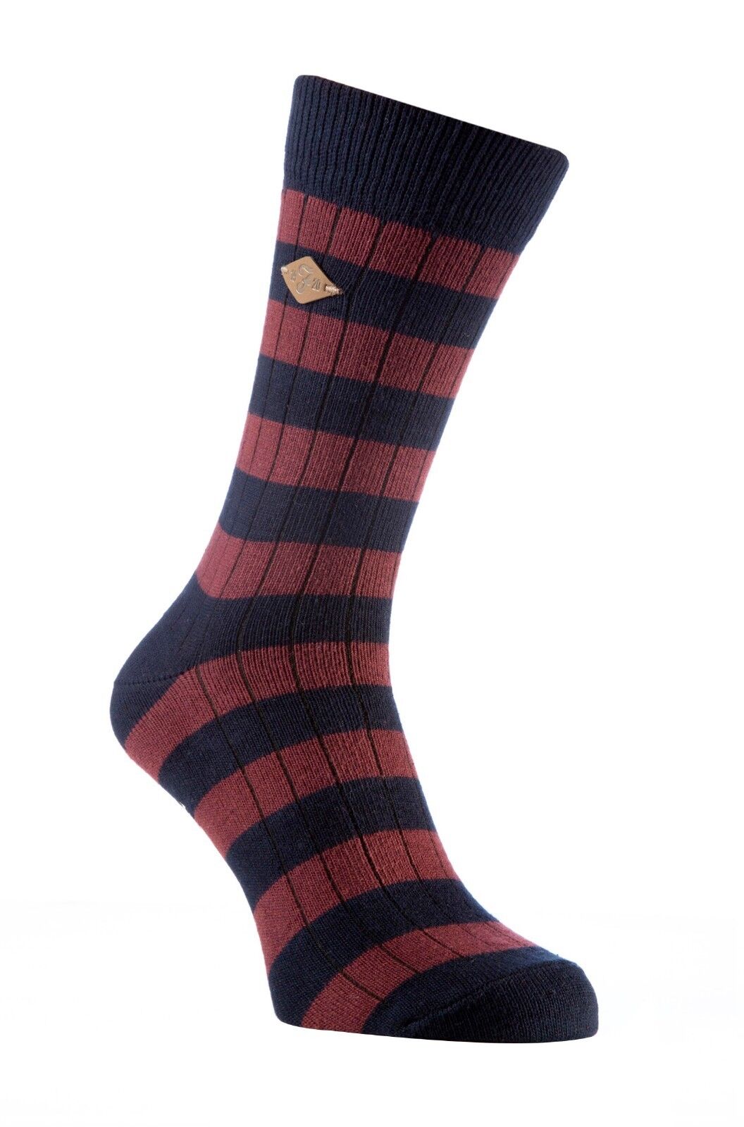 Farah - 2 Pack Mens Thick Cotton Rich Coloured Striped Ribbed Boot Dress Socks - Picture 17 of 27