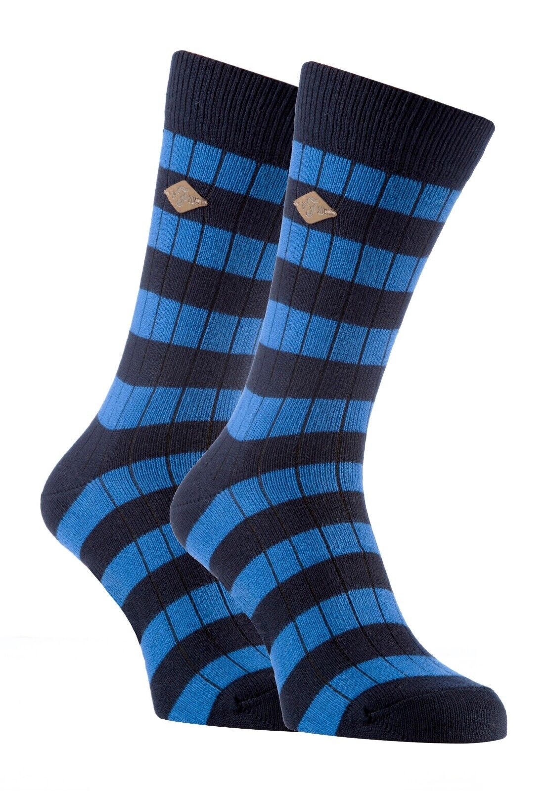 Farah - 2 Pack Mens Thick Cotton Rich Coloured Striped Ribbed Boot Dress Socks - Picture 18 of 27