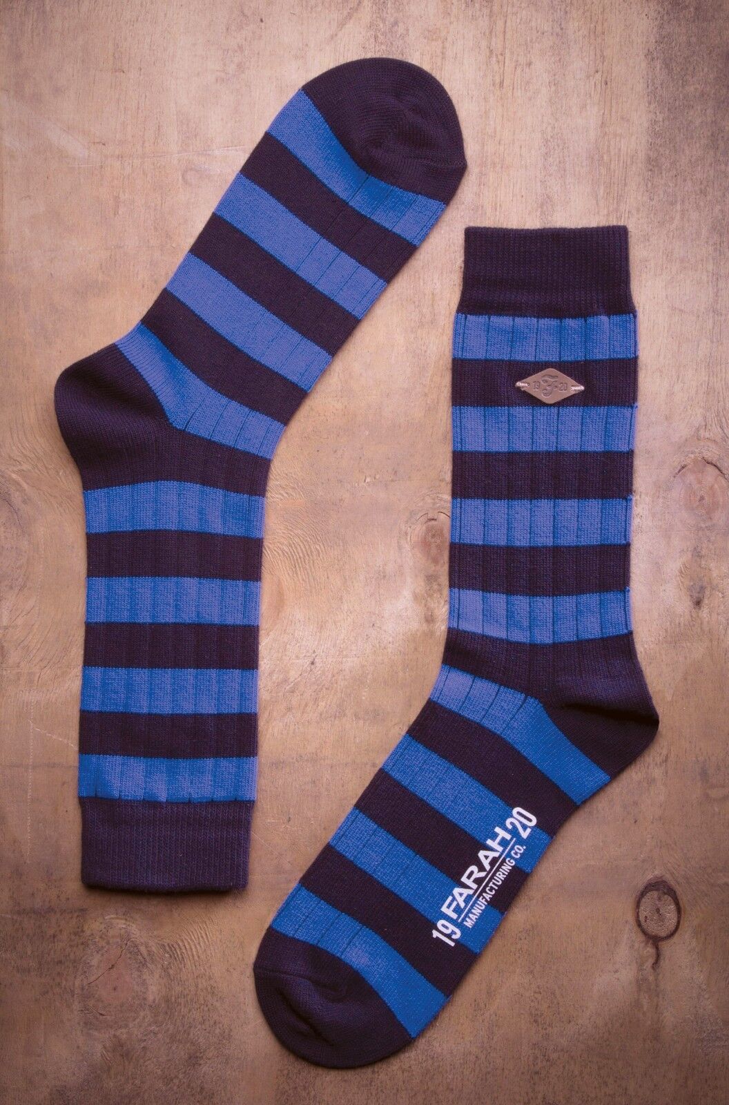 Farah - 2 Pack Mens Thick Cotton Rich Coloured Striped Ribbed Boot Dress Socks - Picture 19 of 27