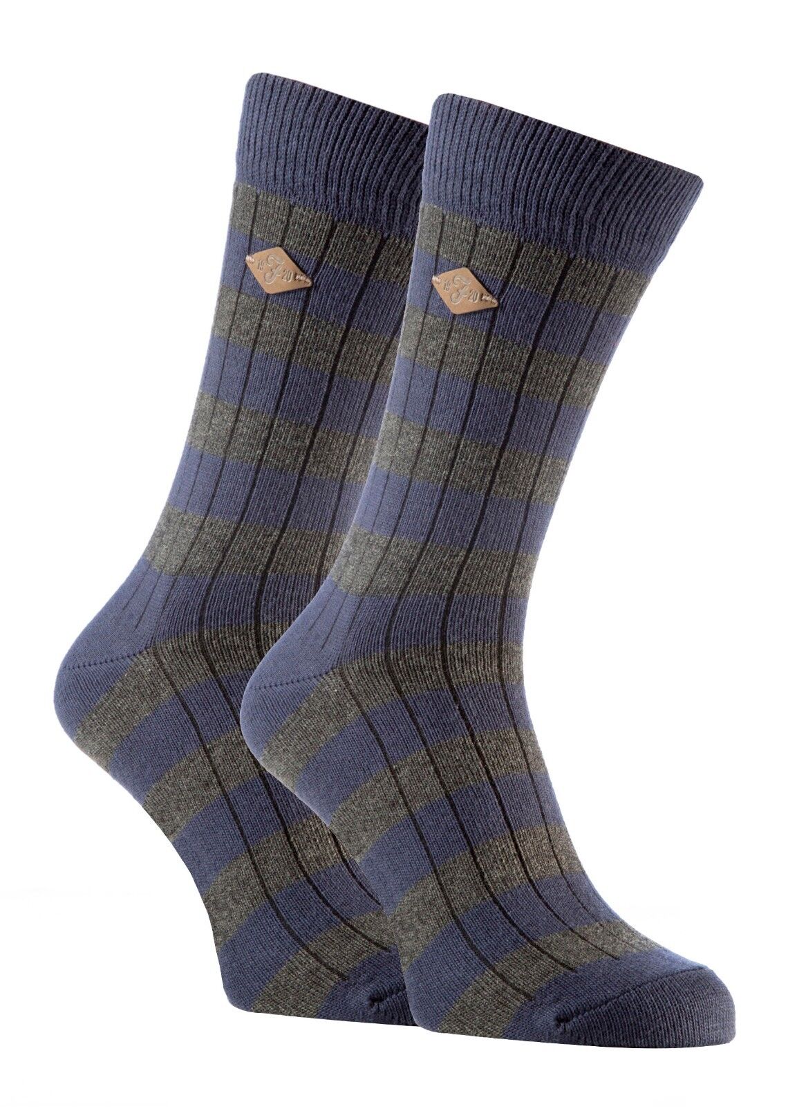 Farah - 2 Pack Mens Thick Cotton Rich Coloured Striped Ribbed Boot Dress Socks - Picture 22 of 27