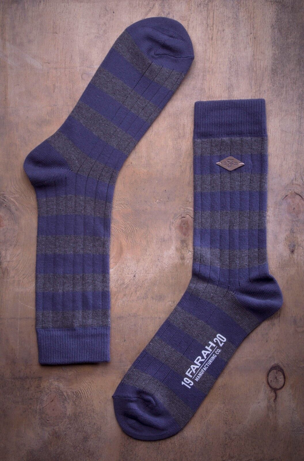 Farah - 2 Pack Mens Thick Cotton Rich Coloured Striped Ribbed Boot Dress Socks - Picture 23 of 27