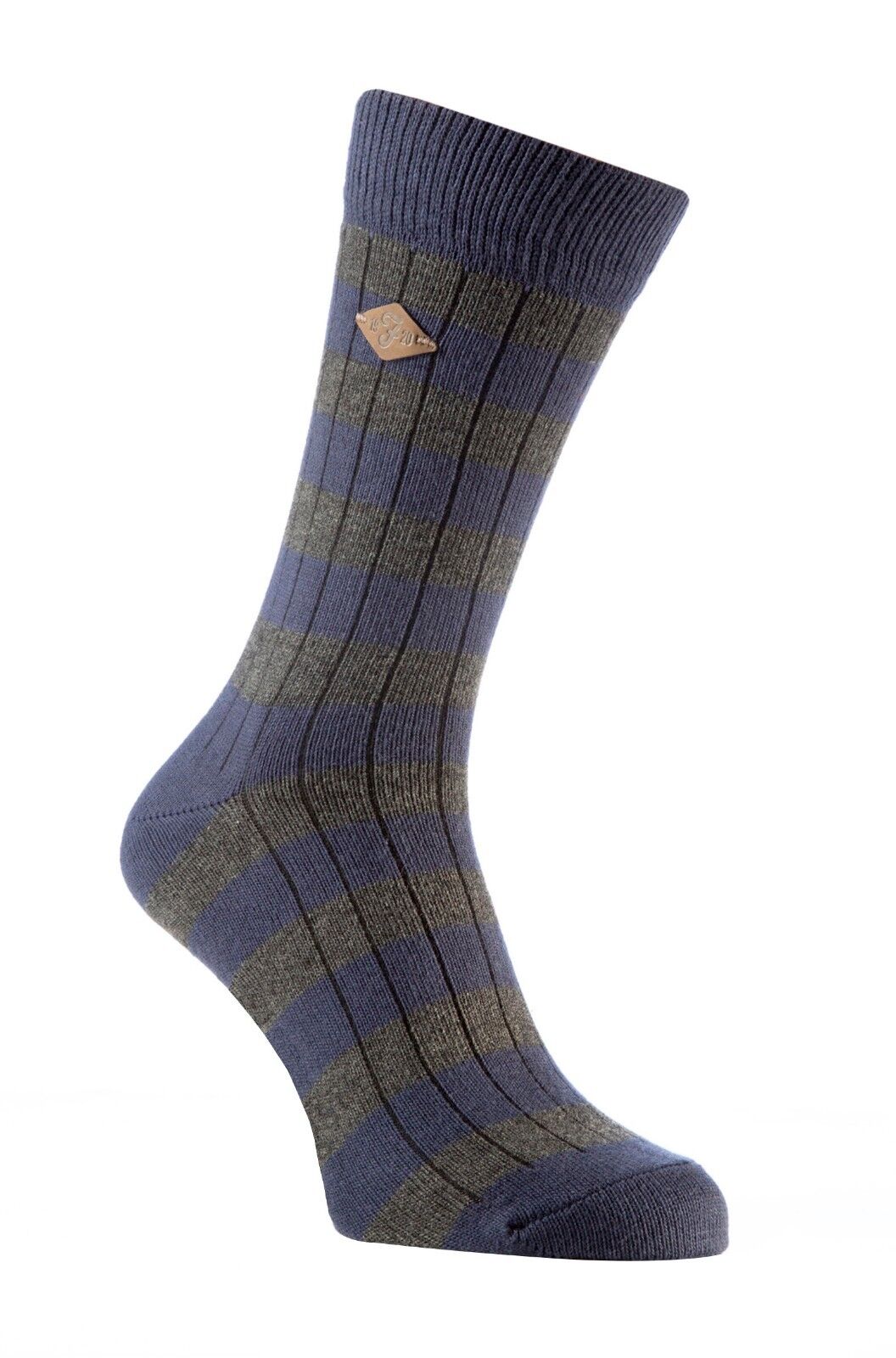 Farah - 2 Pack Mens Thick Cotton Rich Coloured Striped Ribbed Boot Dress Socks - Picture 25 of 27