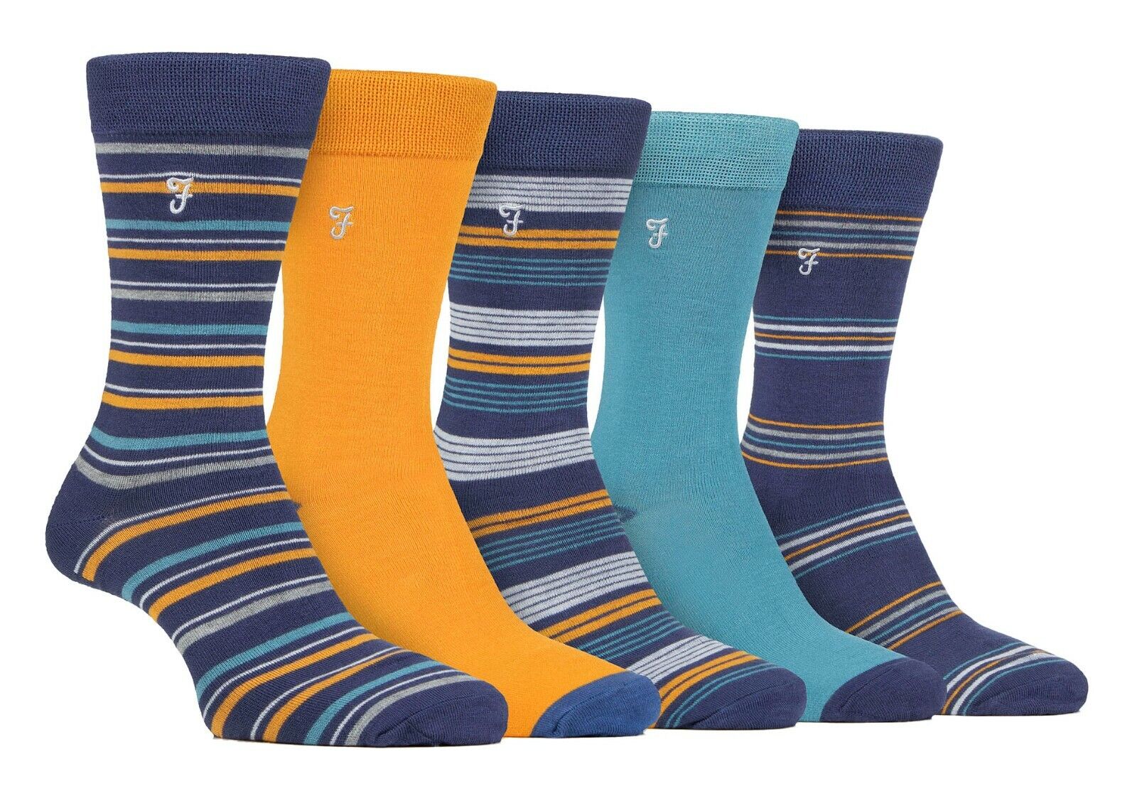 Farah - 5 Pack Mens Soft Funky Striped Bright Coloured Bamboo Dress Socks - Picture 11 of 22
