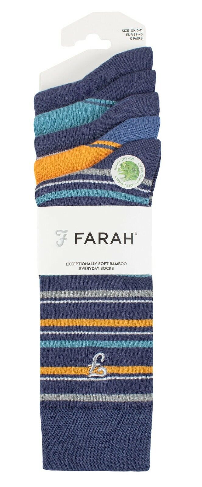 Farah - 5 Pack Mens Soft Funky Striped Bright Coloured Bamboo Dress Socks - Picture 12 of 22