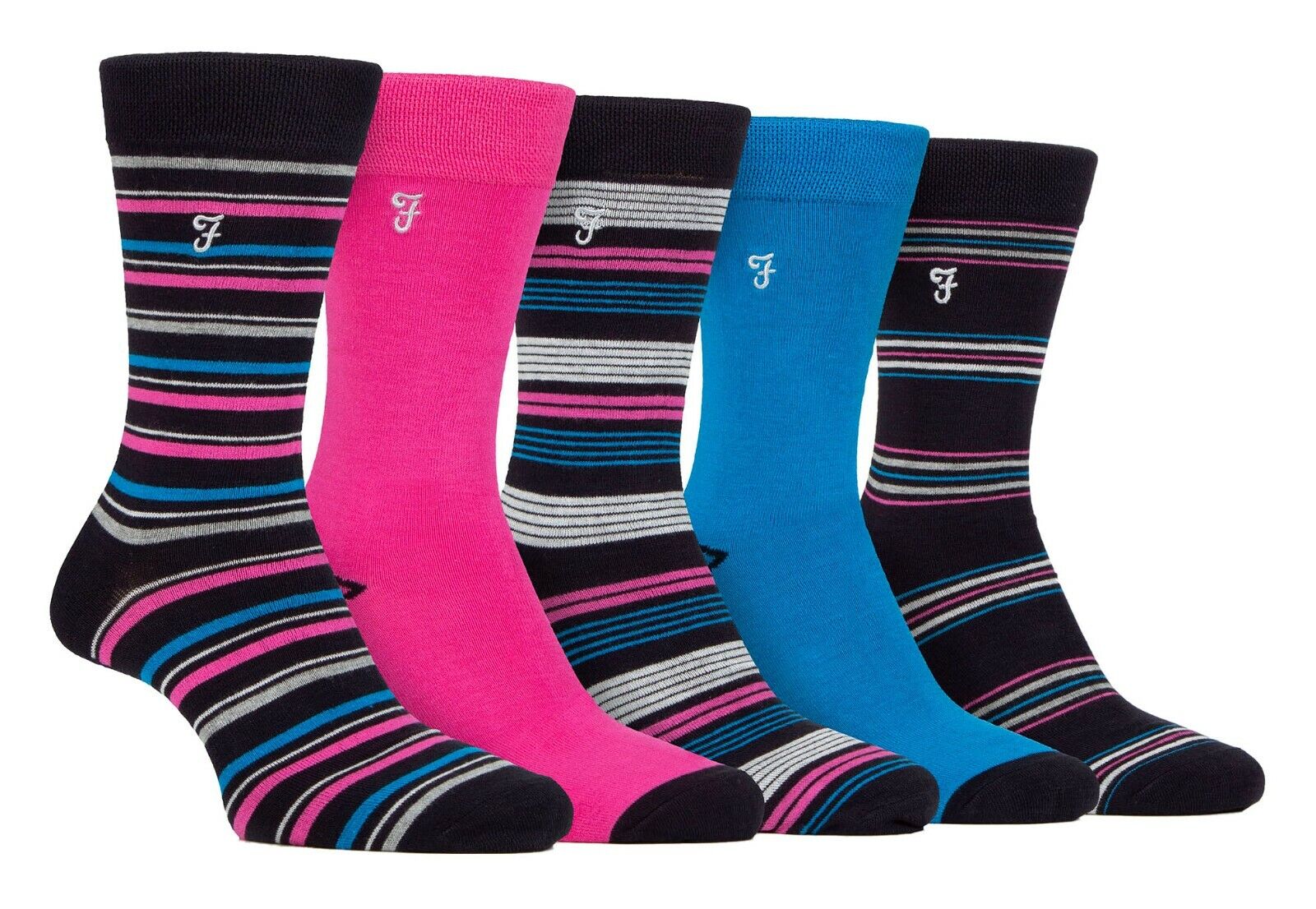 Farah - 5 Pack Mens Soft Funky Striped Bright Coloured Bamboo Dress Socks - Picture 13 of 22
