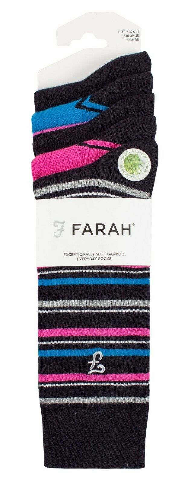 Farah - 5 Pack Mens Soft Funky Striped Bright Coloured Bamboo Dress Socks - Picture 14 of 22