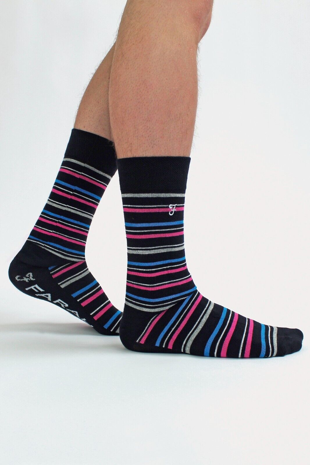 Farah - 5 Pack Mens Soft Funky Striped Bright Coloured Bamboo Dress Socks - Picture 15 of 22