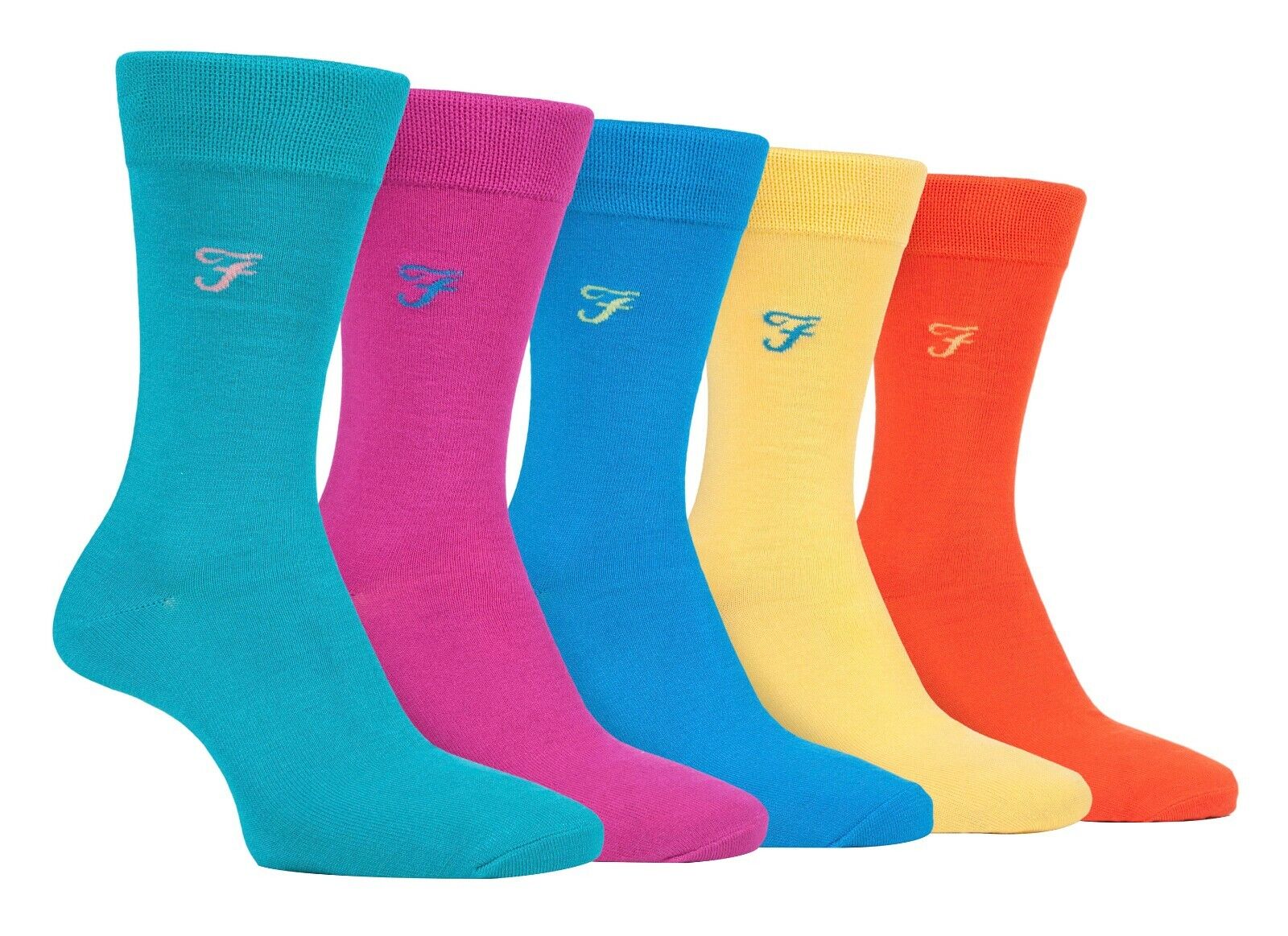 Farah - 5 Pack Mens Soft Funky Striped Bright Coloured Bamboo Dress Socks - Picture 19 of 22