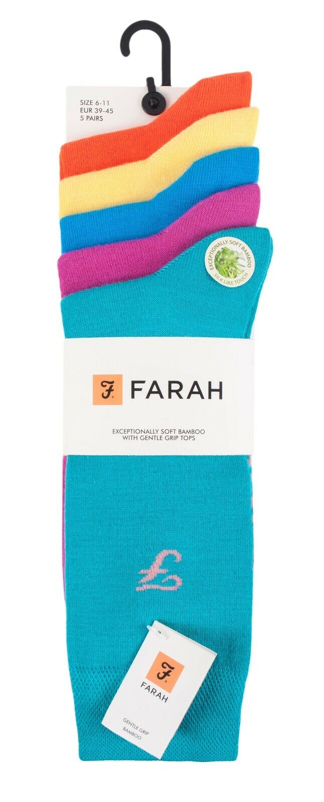Farah - 5 Pack Mens Soft Funky Striped Bright Coloured Bamboo Dress Socks - Picture 20 of 22