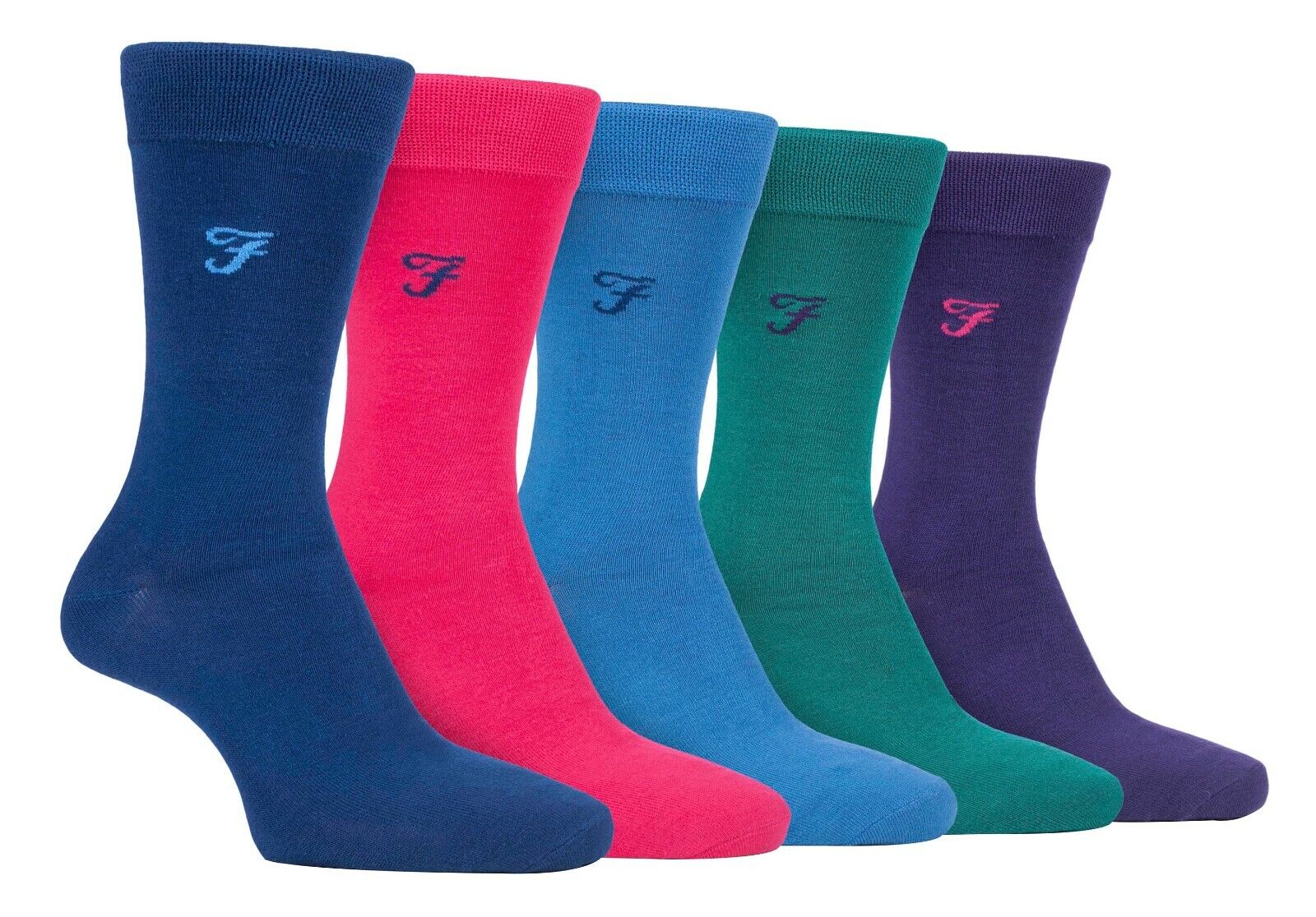 Farah - 5 Pack Mens Soft Funky Striped Bright Coloured Bamboo Dress Socks - Picture 21 of 22