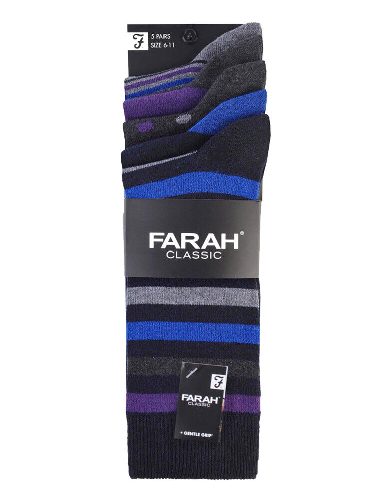 Farah - Confezione da 5 Calzini Abito Casual da Uomo Sottili Top Morbidi Cotone Colorato - Foto 17 di 56