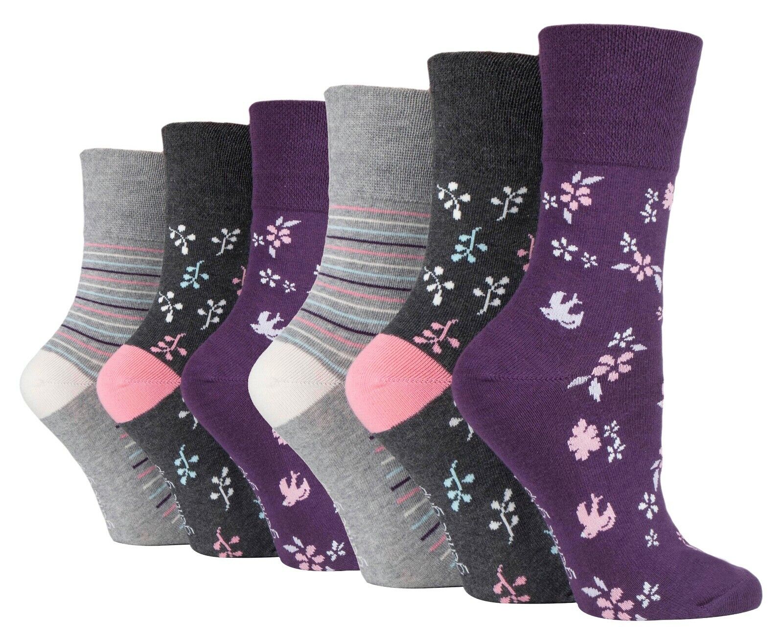 Gentle Grip - 6 Pairs Womens Non Binding Loose Top Cotton Socks Size 5-9 US - Picture 120 of 129