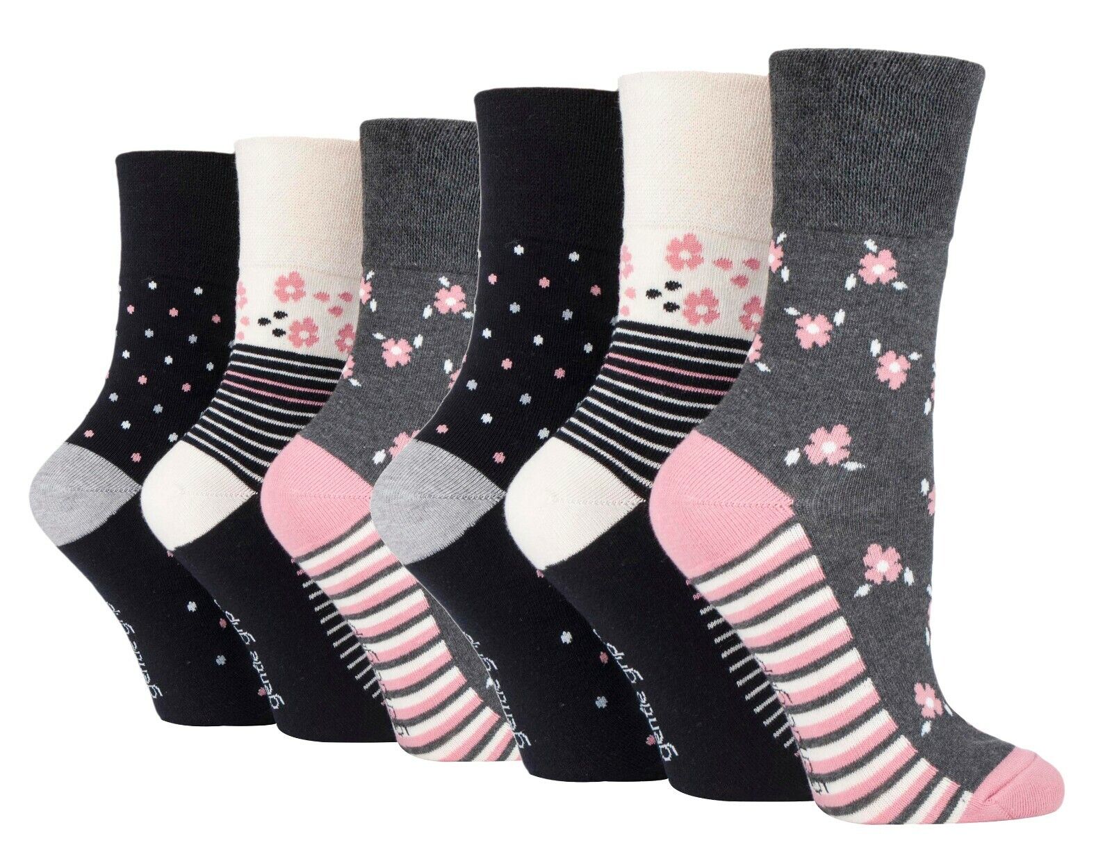 Gentle Grip - 6 Pairs Womens Non Binding Loose Top Cotton Socks Size 5-9 US - Picture 126 of 129