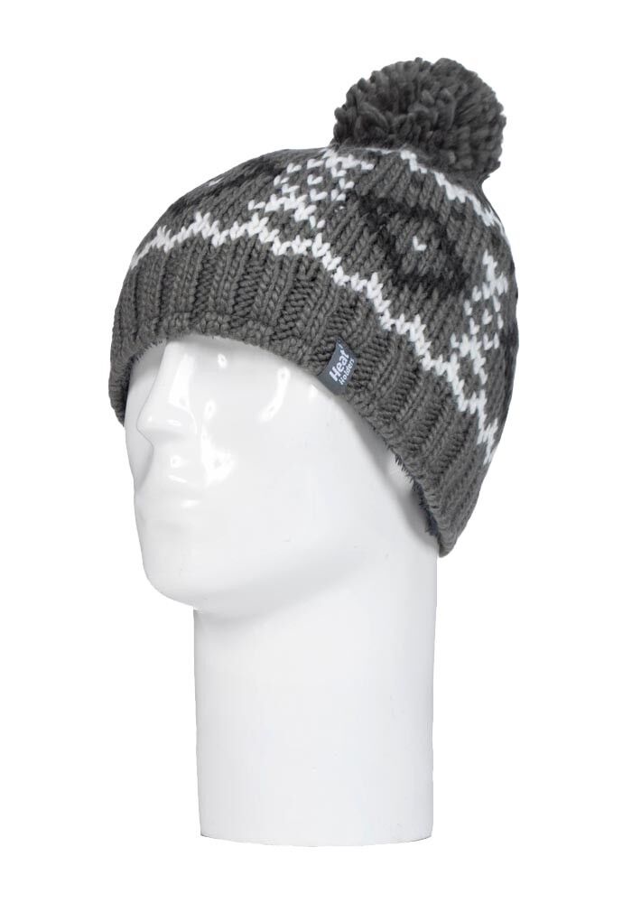 Heat Holders - Mens Chunky Knit Winter Warm Thermal Bobble Hat with Pom Pom - Picture 11 of 14