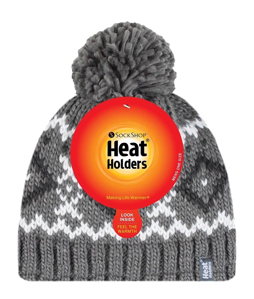 Heat Holders - Mens Chunky Knit Winter Warm Thermal Bobble Hat with Pom Pom - Picture 12 of 14