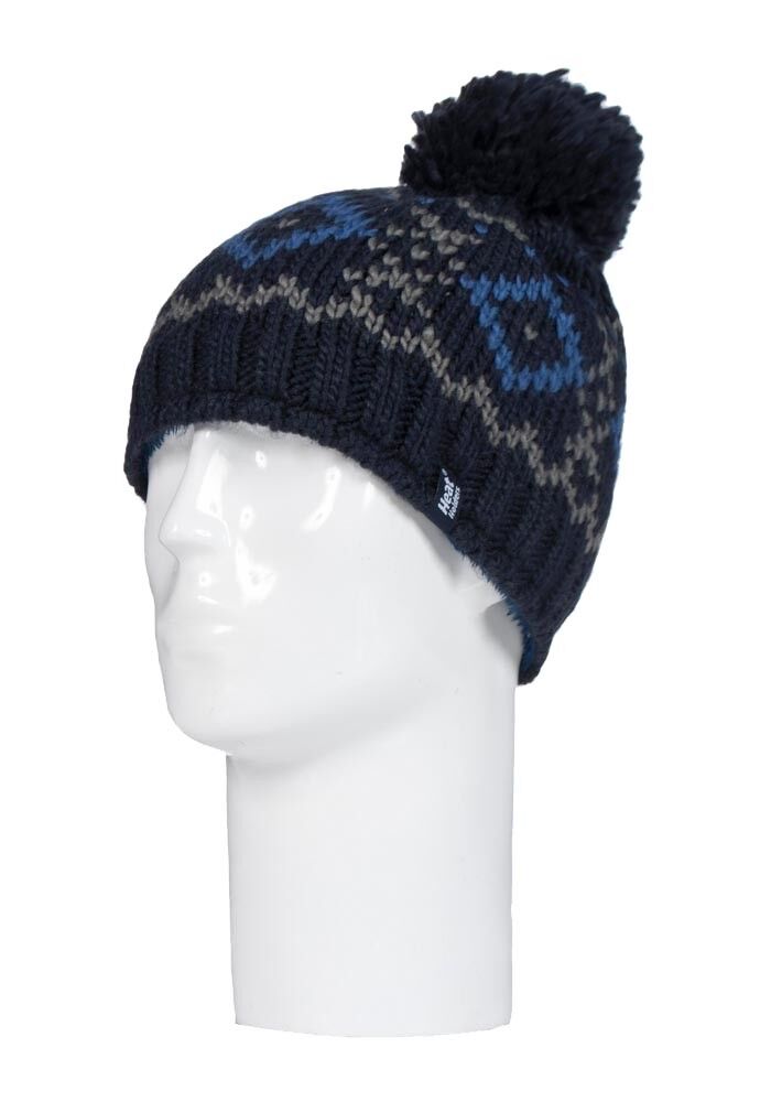Heat Holders - Mens Chunky Knit Winter Warm Thermal Bobble Hat with Pom Pom - Picture 13 of 14