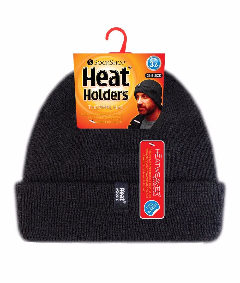 Heat Holders - Mens Fleece Lined Thermal Warm Winter Turn Over Cuffed Beanie Hat - Picture 7 of 14