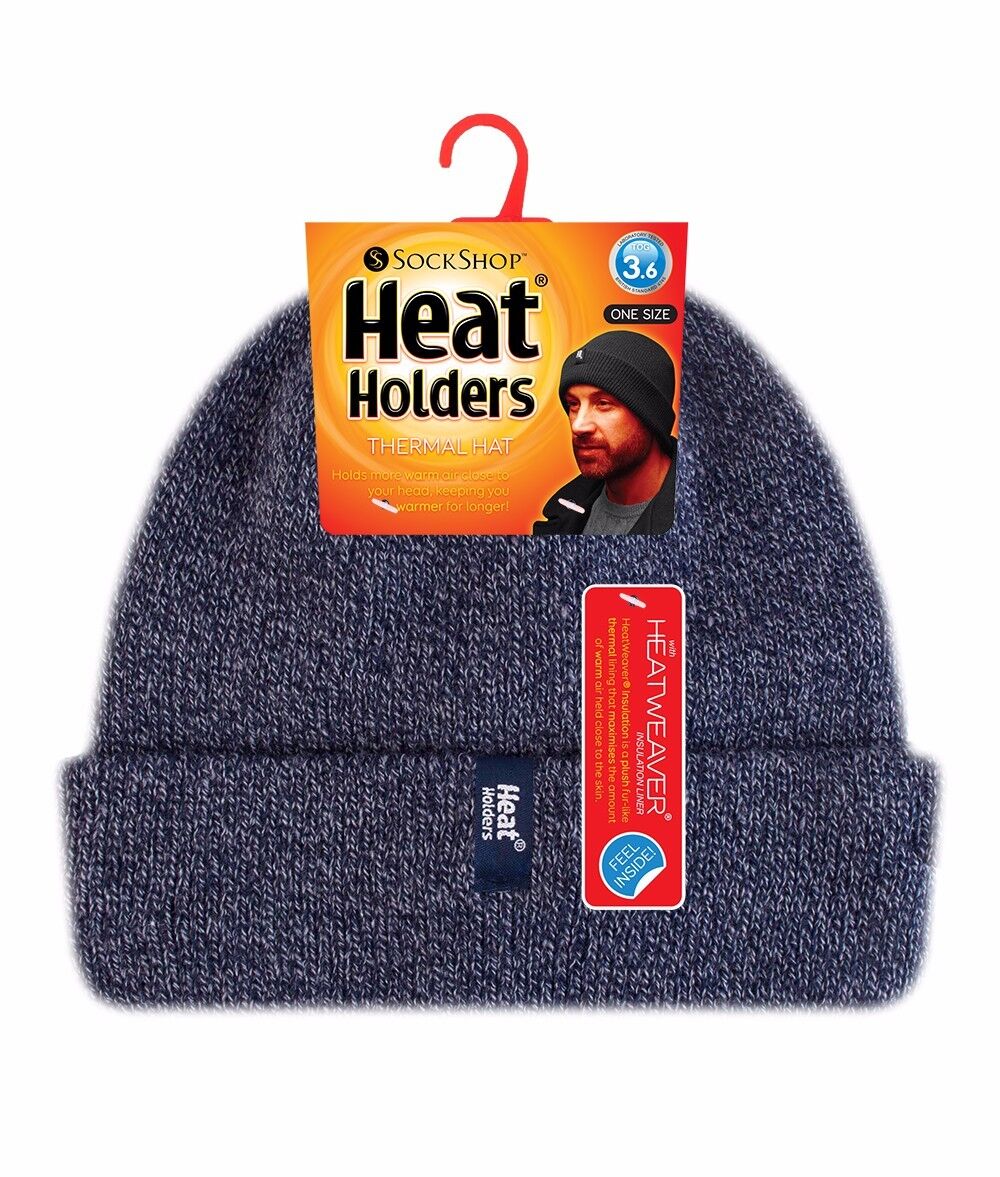 Heat Holders - Mens Fleece Lined Thermal Warm Winter Turn Over Cuffed Beanie Hat - Picture 13 of 14